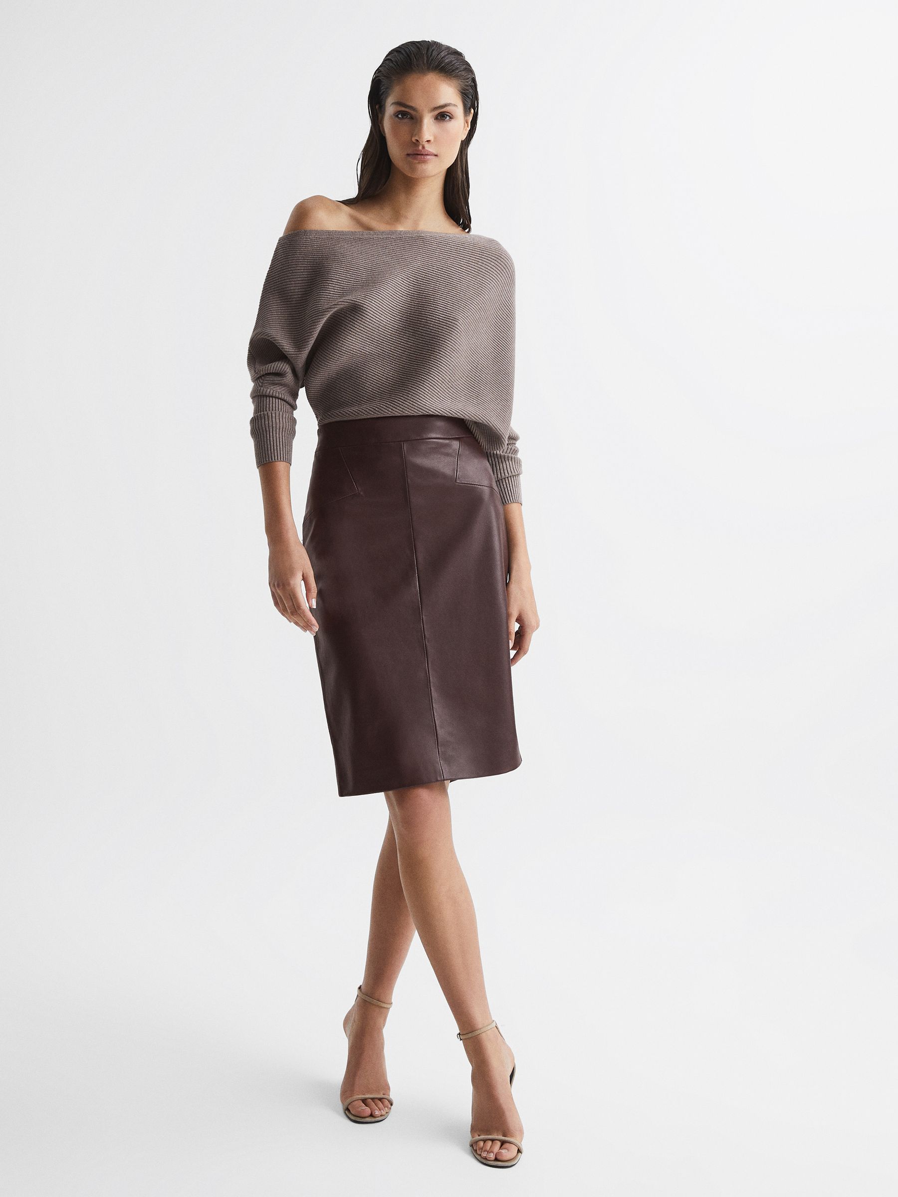 Leather Pencil Skirt in Berry - Image 1 of 6