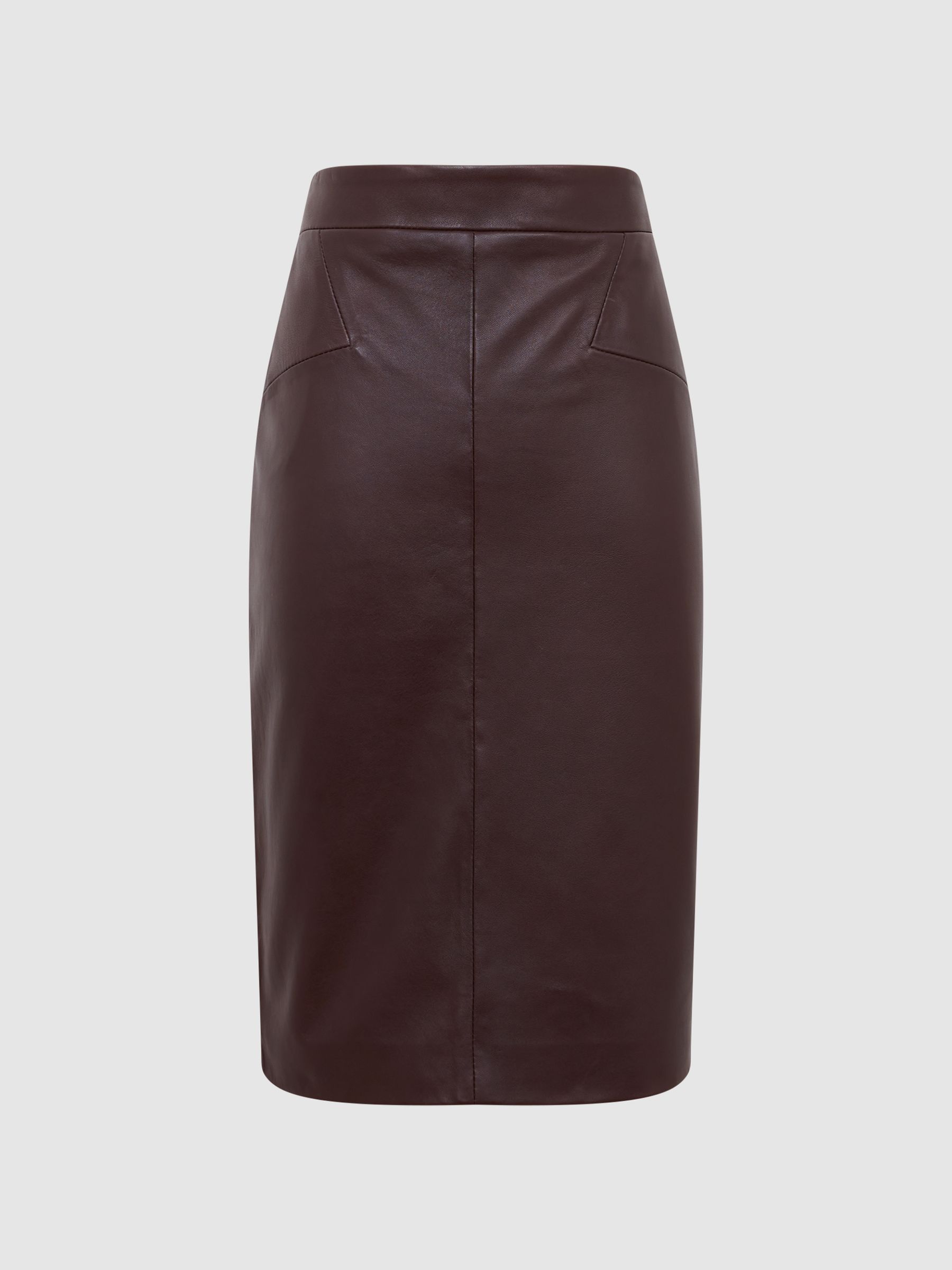 Leather Pencil Skirt in Berry - Image 2 of 6