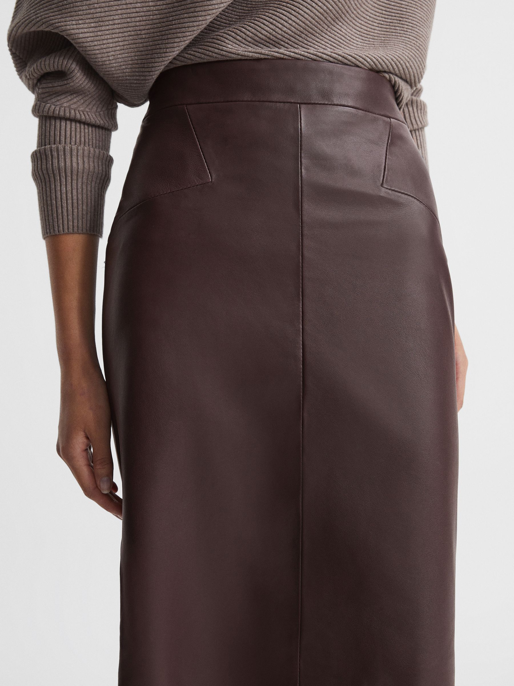 Leather Pencil Skirt in Berry - Image 4 of 6