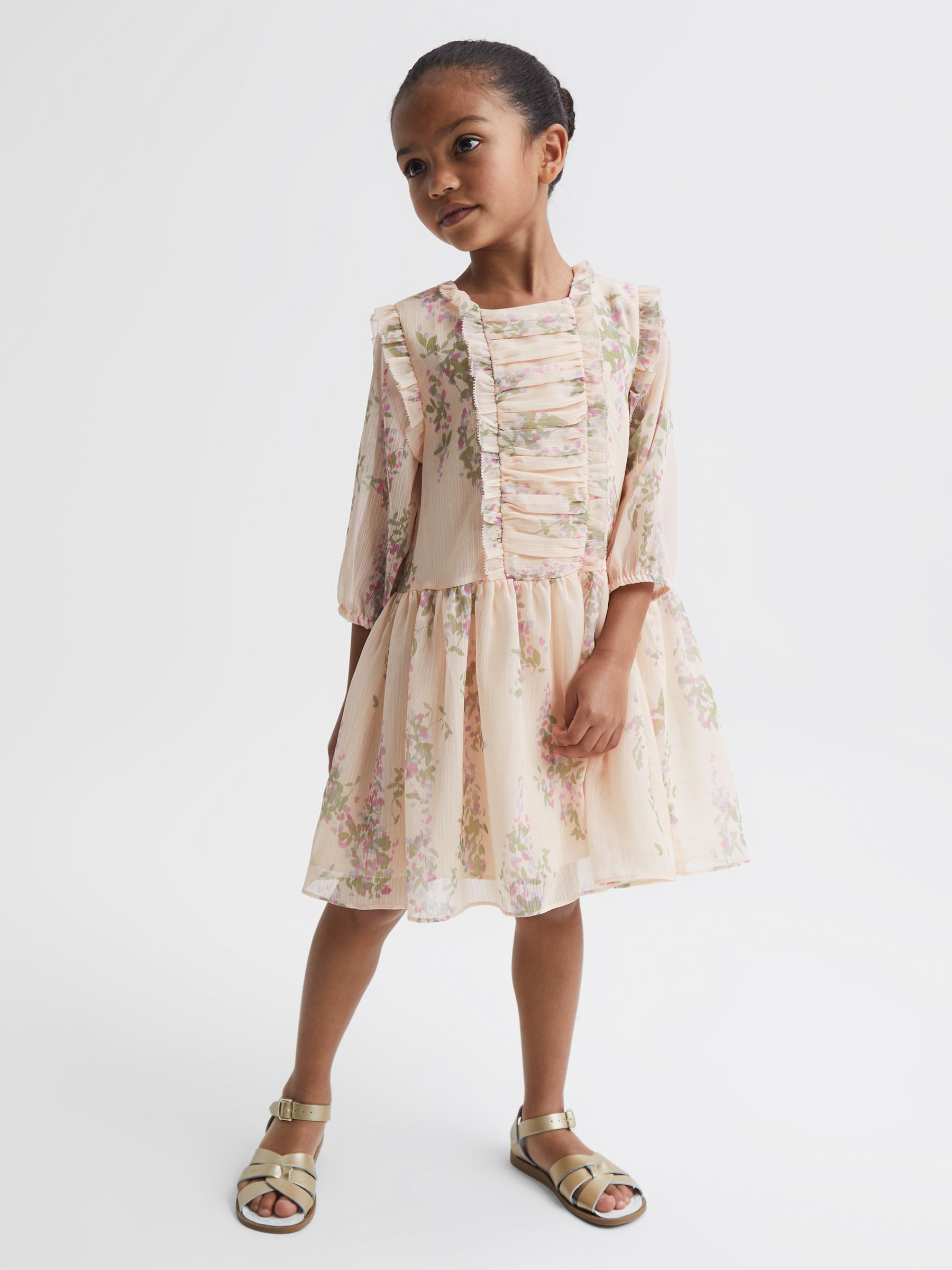 4-9 yrs Chiffon Print Dress in Pink Print - Image 3 of 7