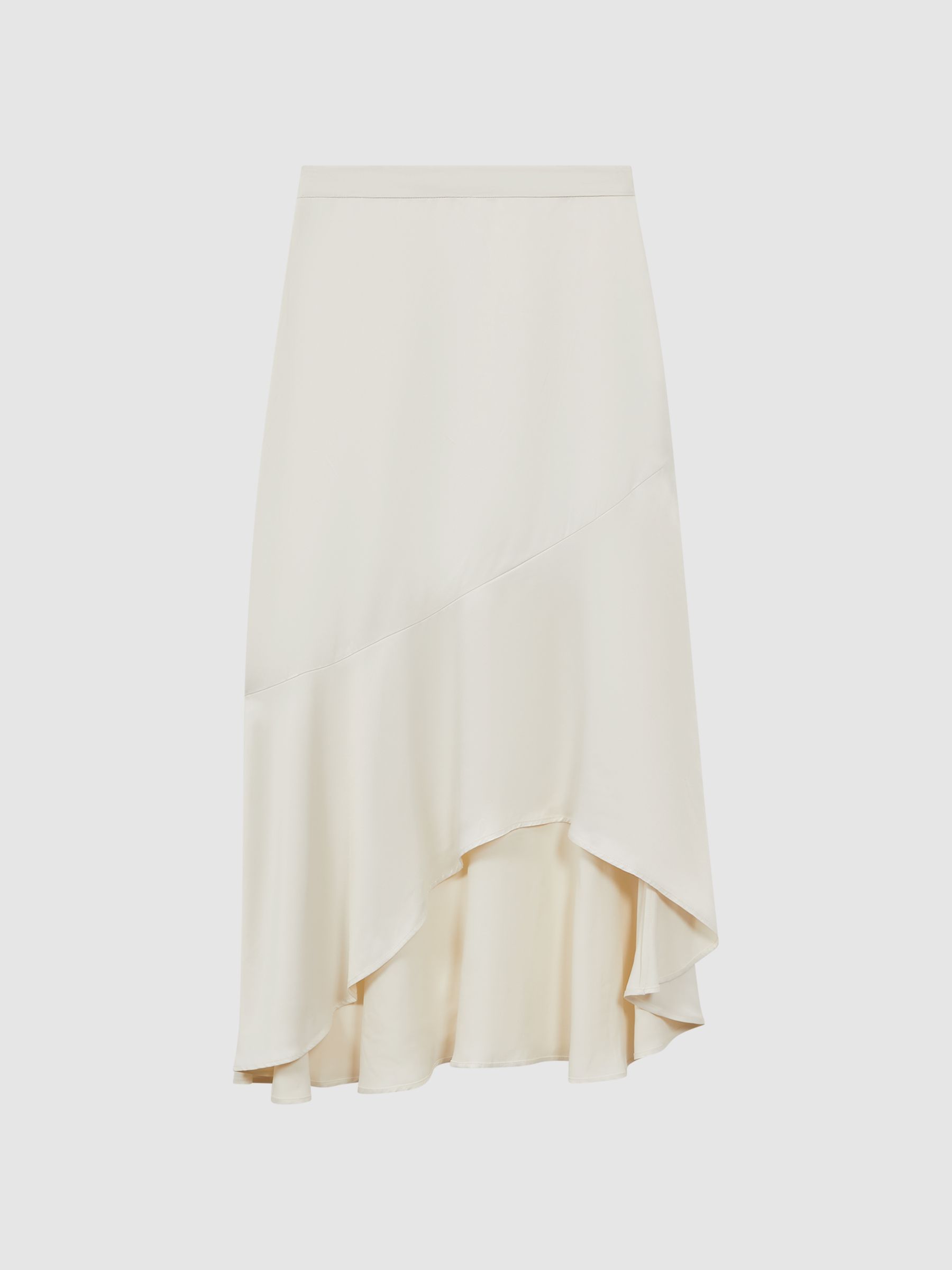 Satin High Rise Midi Skirt in Ivory - Image 2 of 7