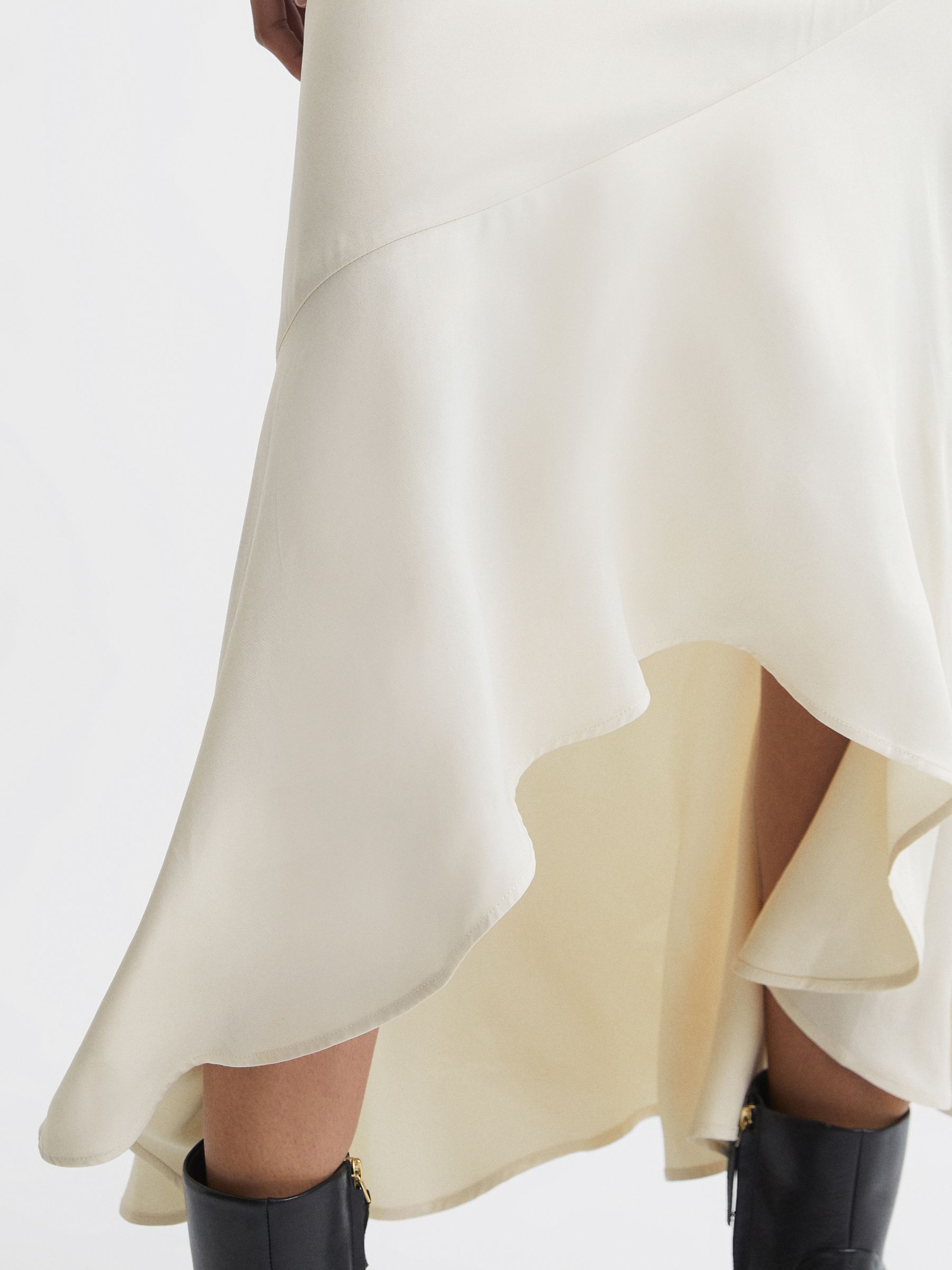 Satin High Rise Midi Skirt in Ivory - Image 5 of 7
