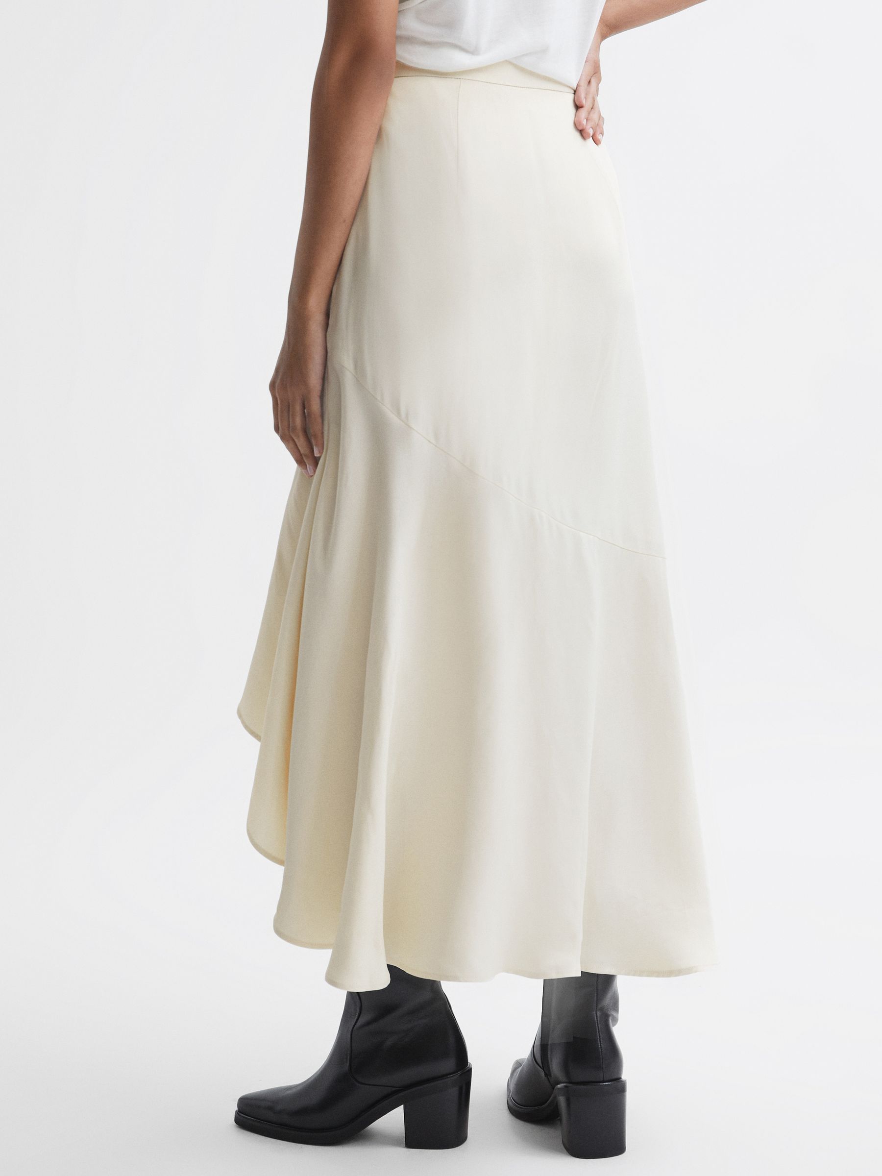 Satin High Rise Midi Skirt in Ivory - Image 6 of 7