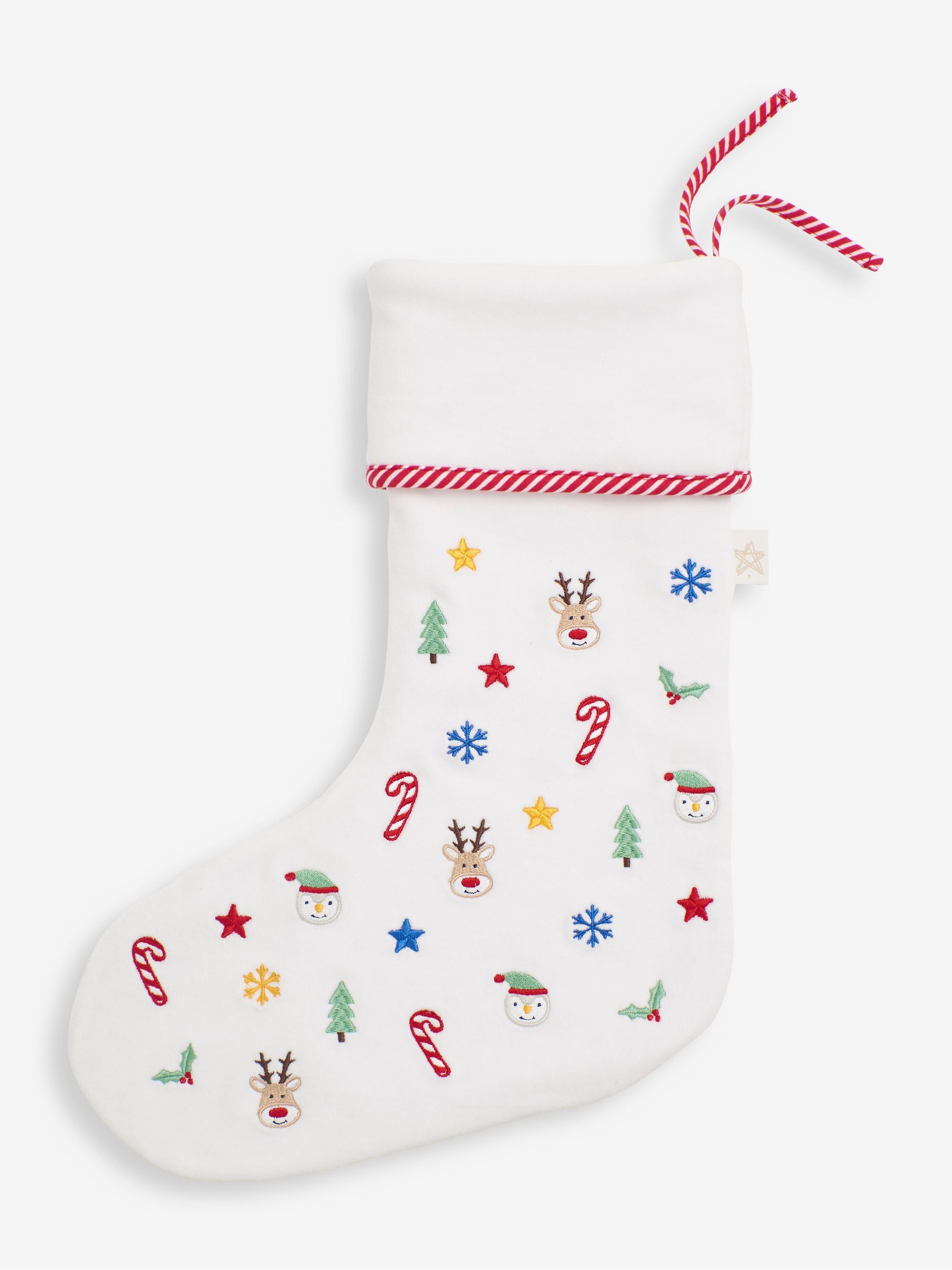 Velour Embroidered Christmas Stocking in White - Image 1 of 2