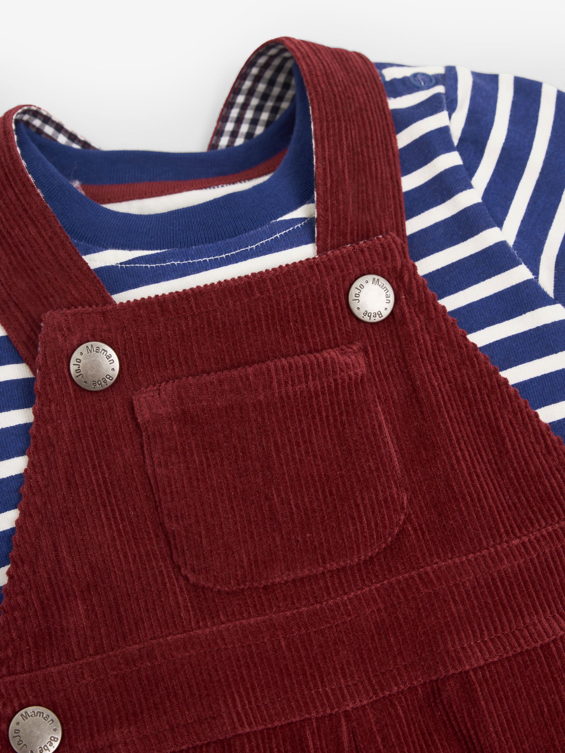Burgundy Red 2-Piece Classic Cord Dungarees & Stripe Top Set - Image 2 of 3