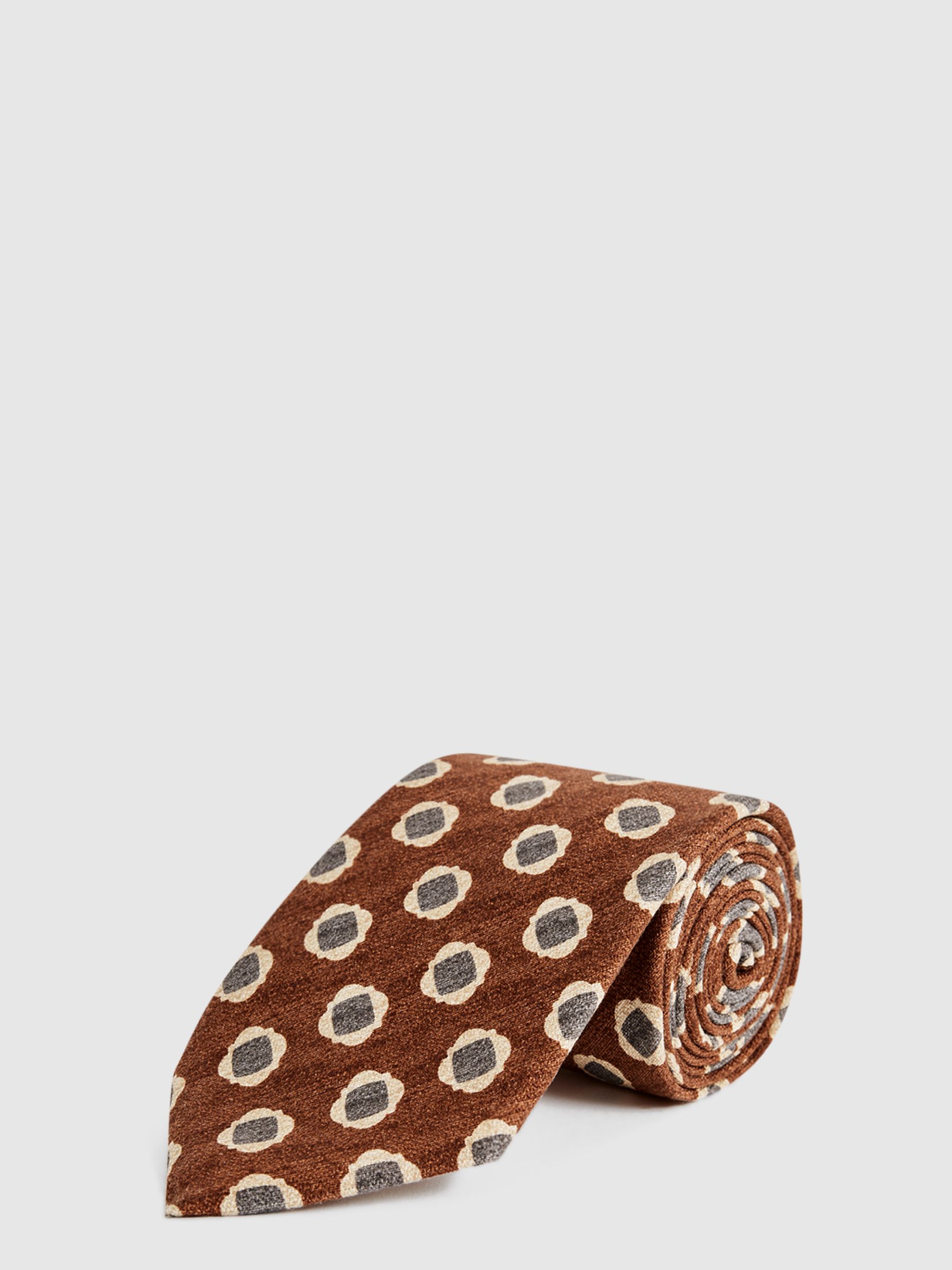 Silk Diamond Print Tie in Tobacco - Image 1 of 5 Silk Diamond Print Tie in Tobacco - Image 1 of 5