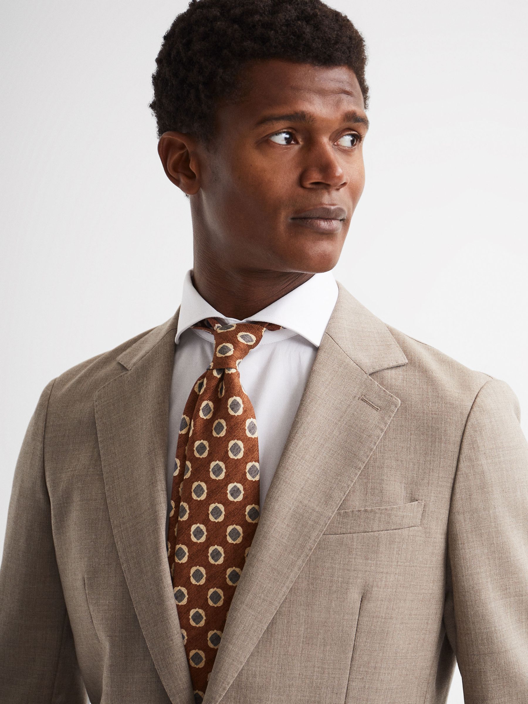 Silk Diamond Print Tie in Tobacco - Image 2 of 5 Silk Diamond Print Tie in Tobacco - Image 2 of 5