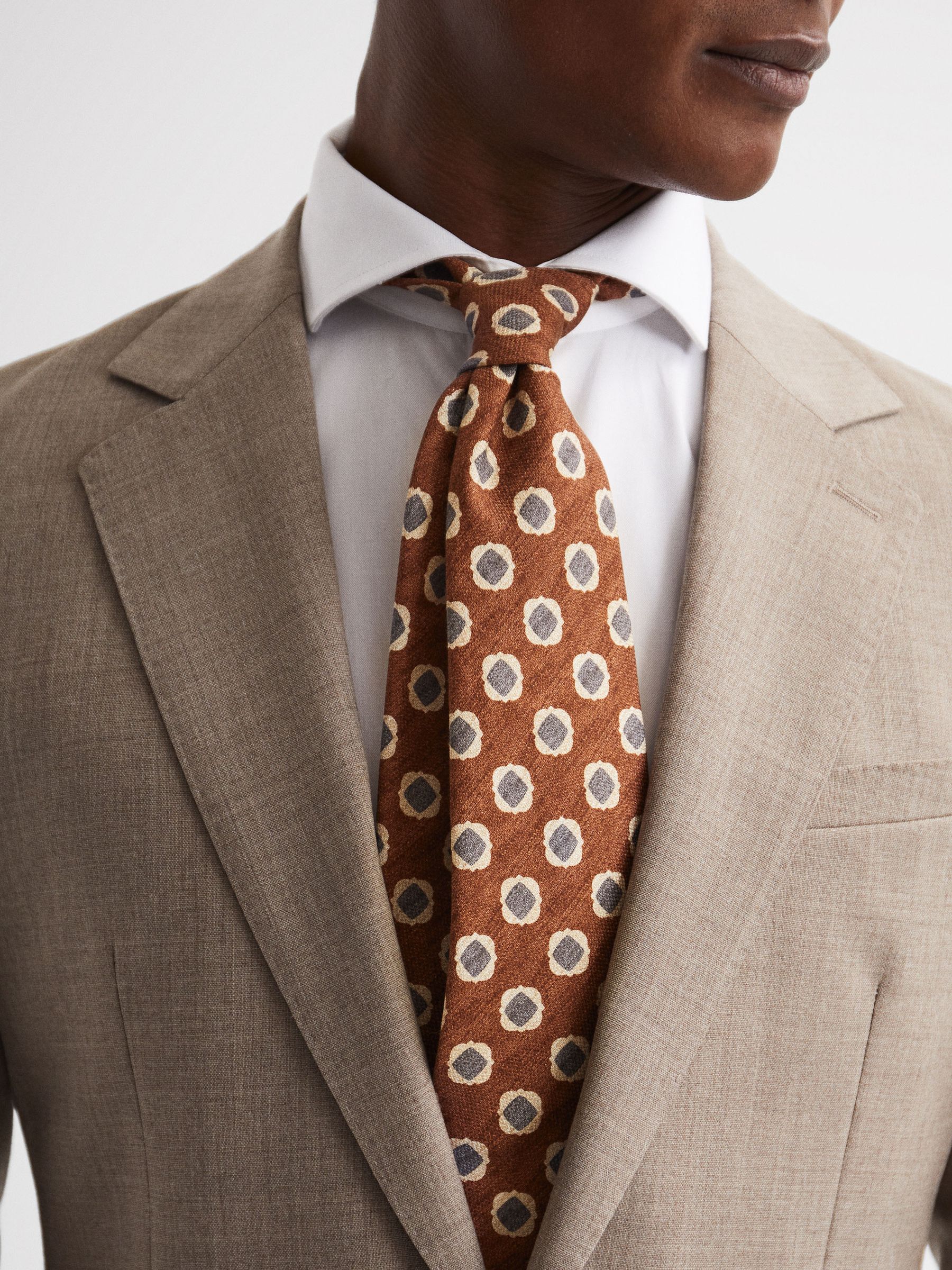 Silk Diamond Print Tie in Tobacco - Image 3 of 5