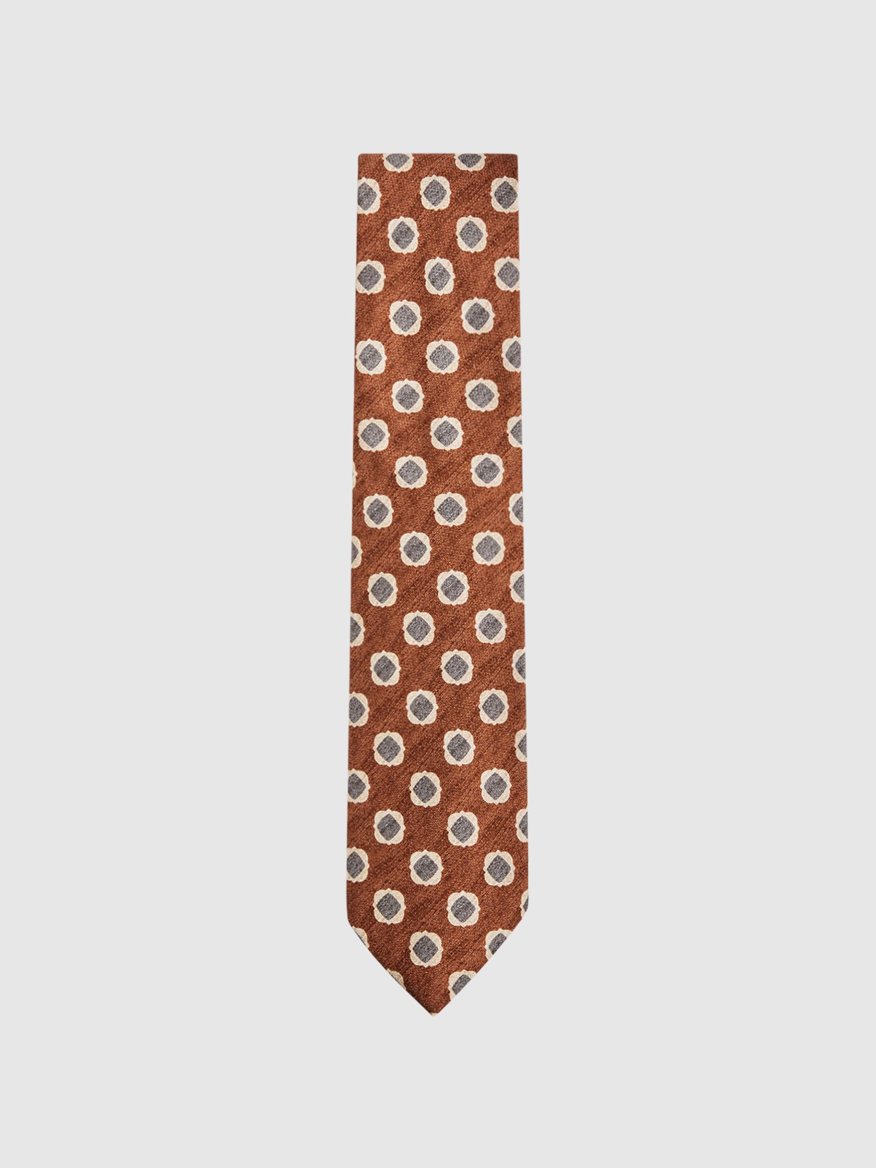 Silk Diamond Print Tie in Tobacco - Image 4 of 5