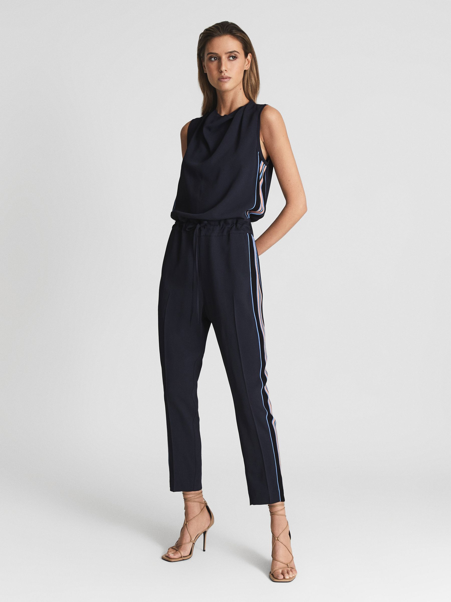 Side Stripe Jumpsuit in Navy - Image 1 of 6