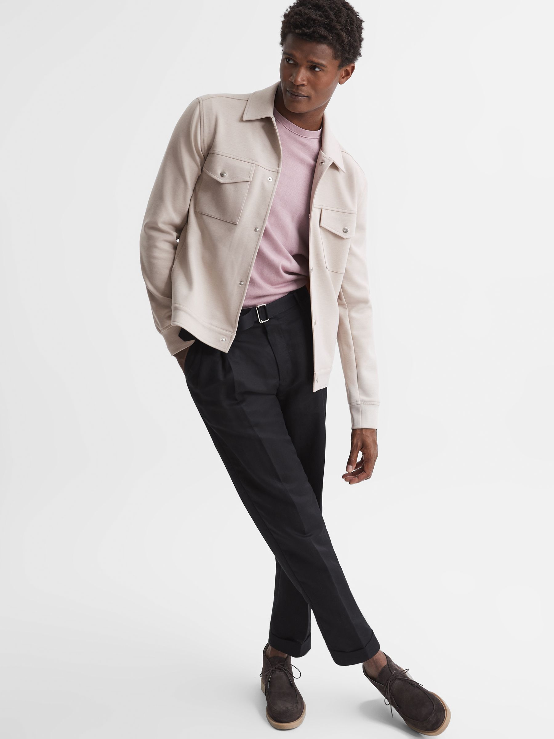 Jersey Interlock Overshirt in Oatmeal - Image 3 of 5