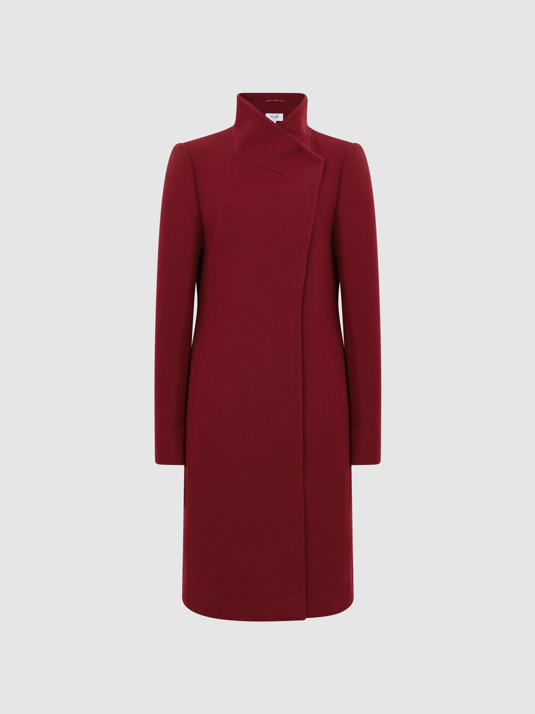 Wool Blend Mid-Length Coat in Red - Image 2 of 6 Wool Blend Mid-Length Coat in Red - Image 2 of 6