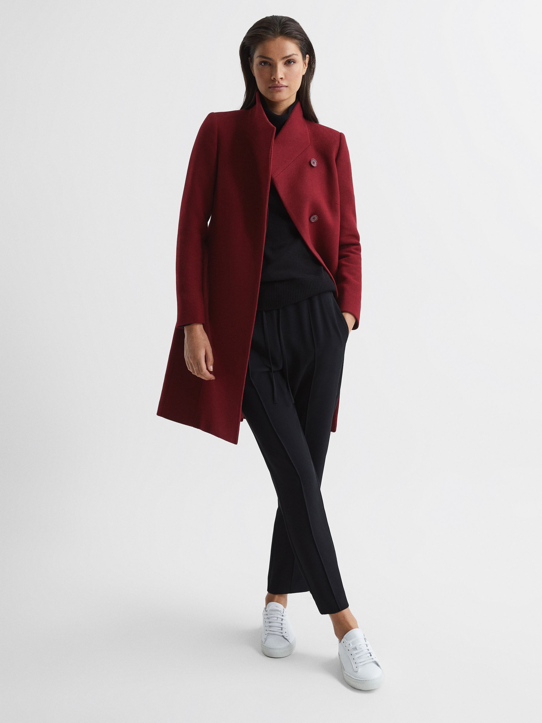 Wool Blend Mid-Length Coat in Red - Image 3 of 6