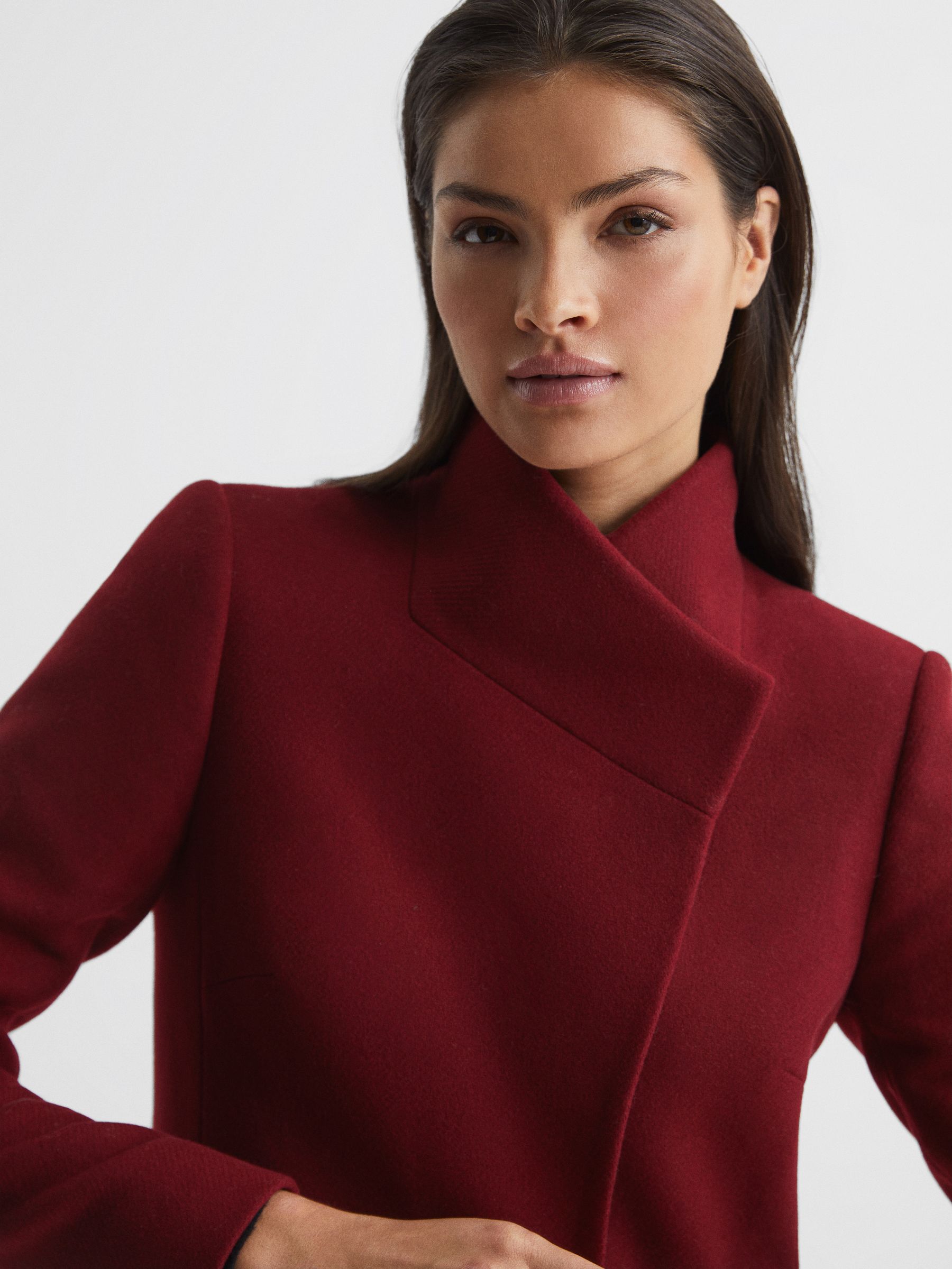 Wool Blend Mid-Length Coat in Red - Image 4 of 6