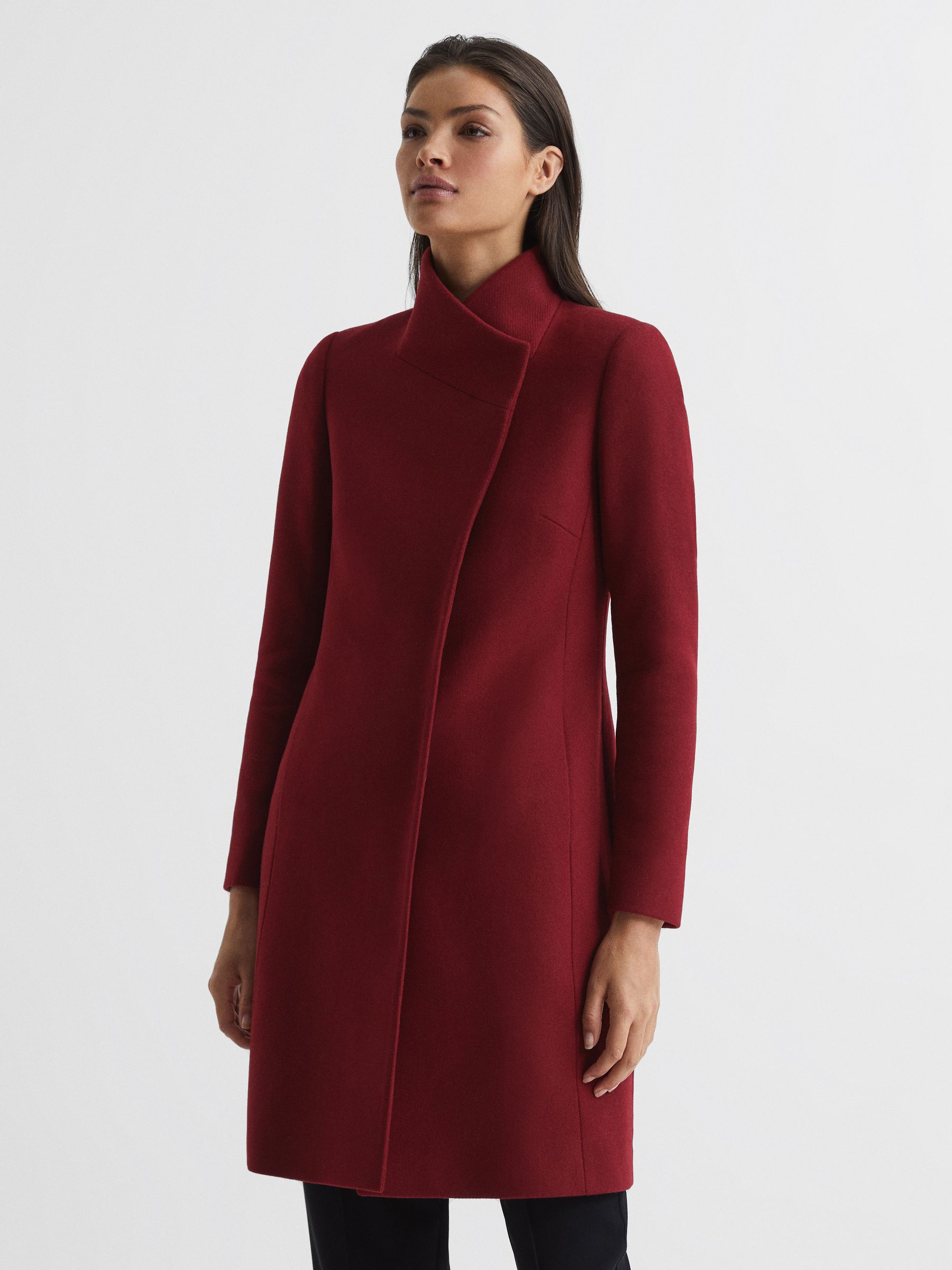Wool Blend Mid-Length Coat in Red - Image 6 of 6