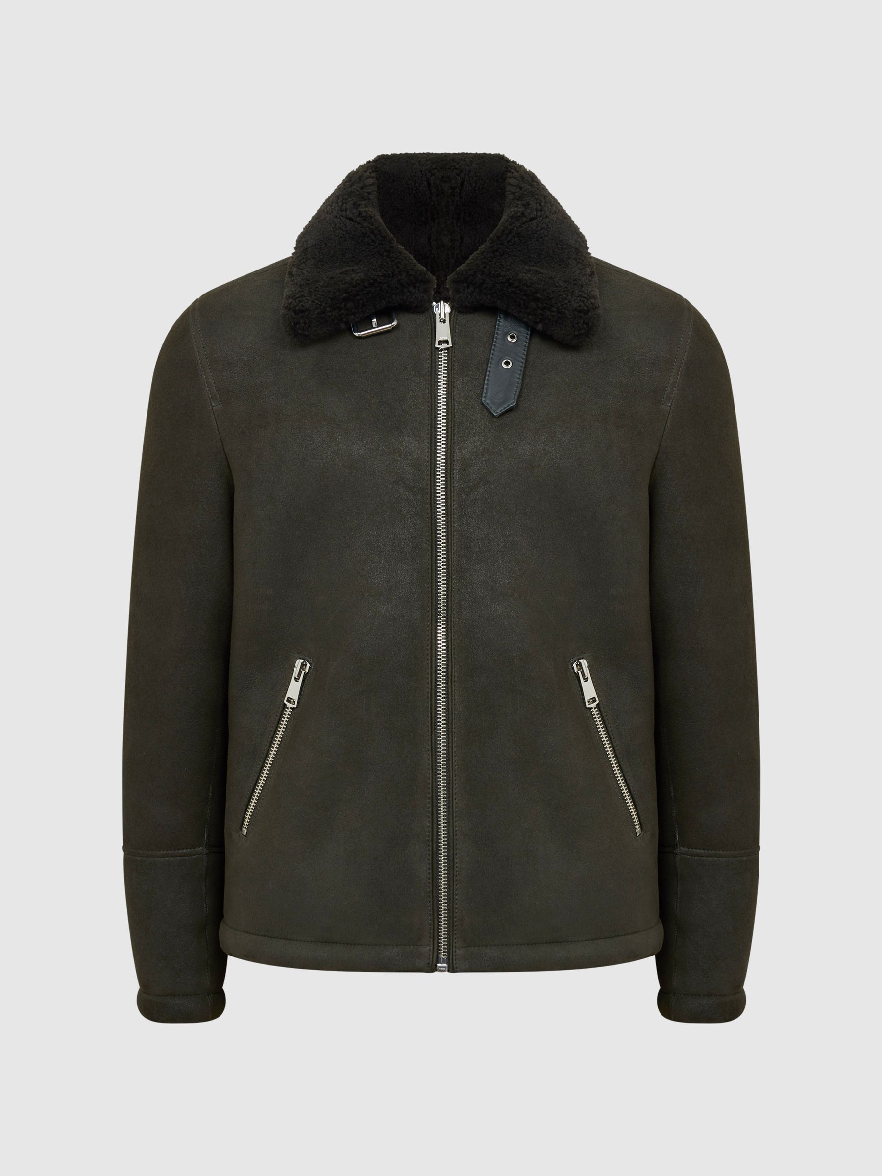 Suede Western Shearling Jacket in Forest Green - Image 2 of 6