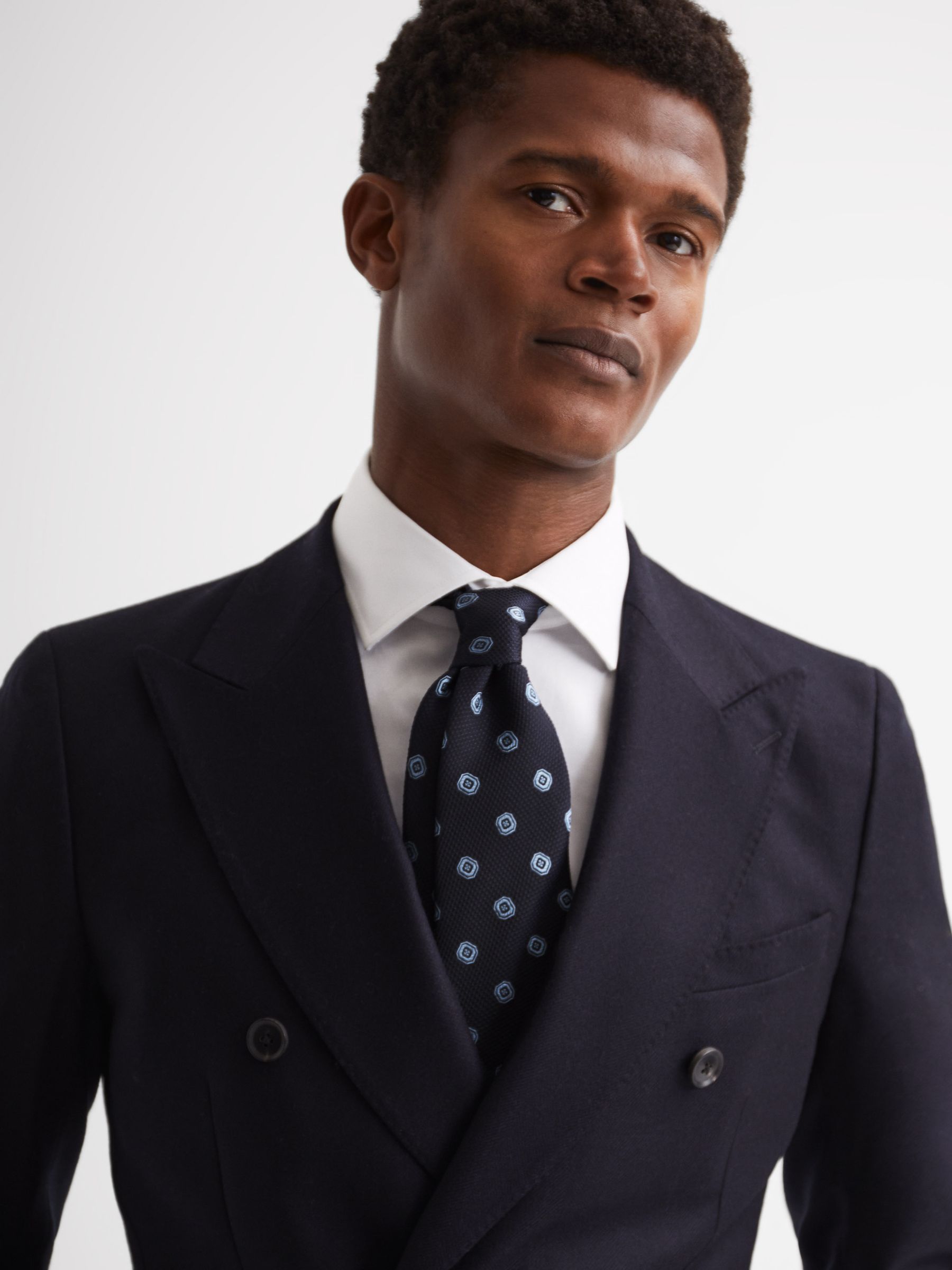 Medallion Jacquard Print Silk Tie in Navy - Image 2 of 6