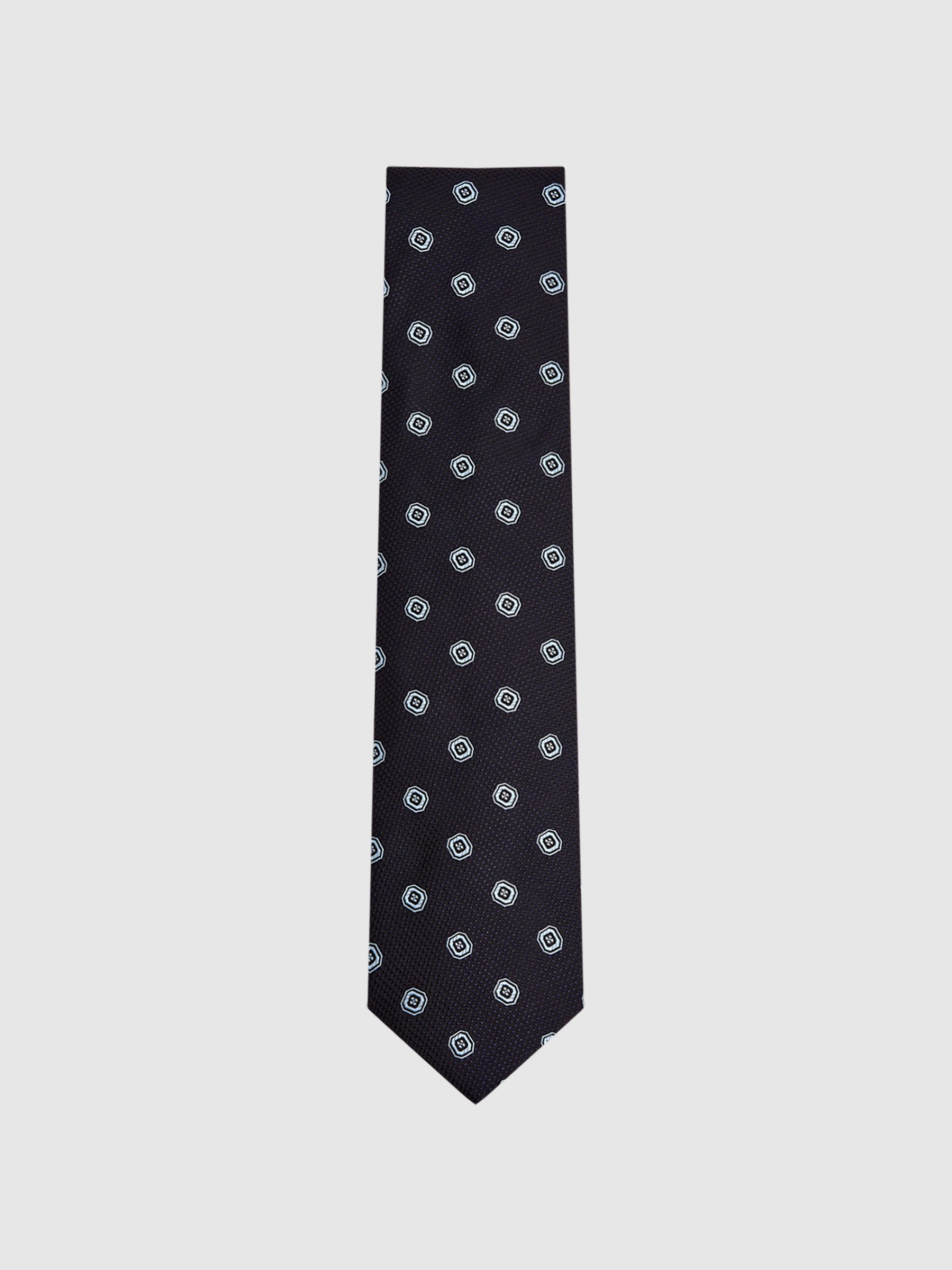 Medallion Jacquard Print Silk Tie in Navy - Image 5 of 6