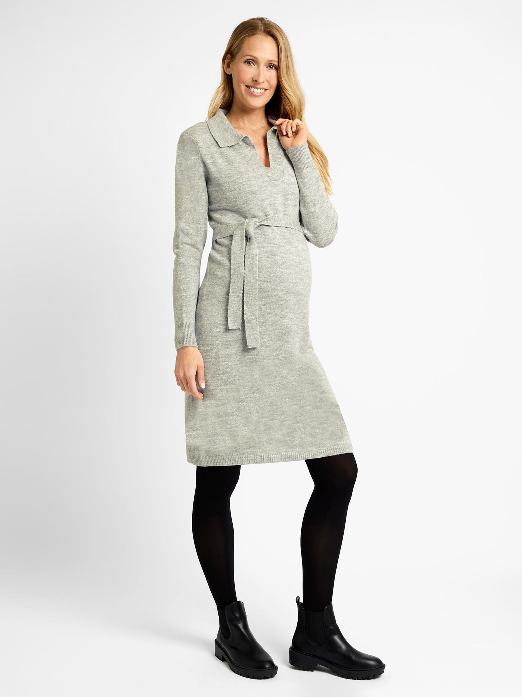 Collared Knitted Maternity Dress in Marl Grey - Image 3 of 4