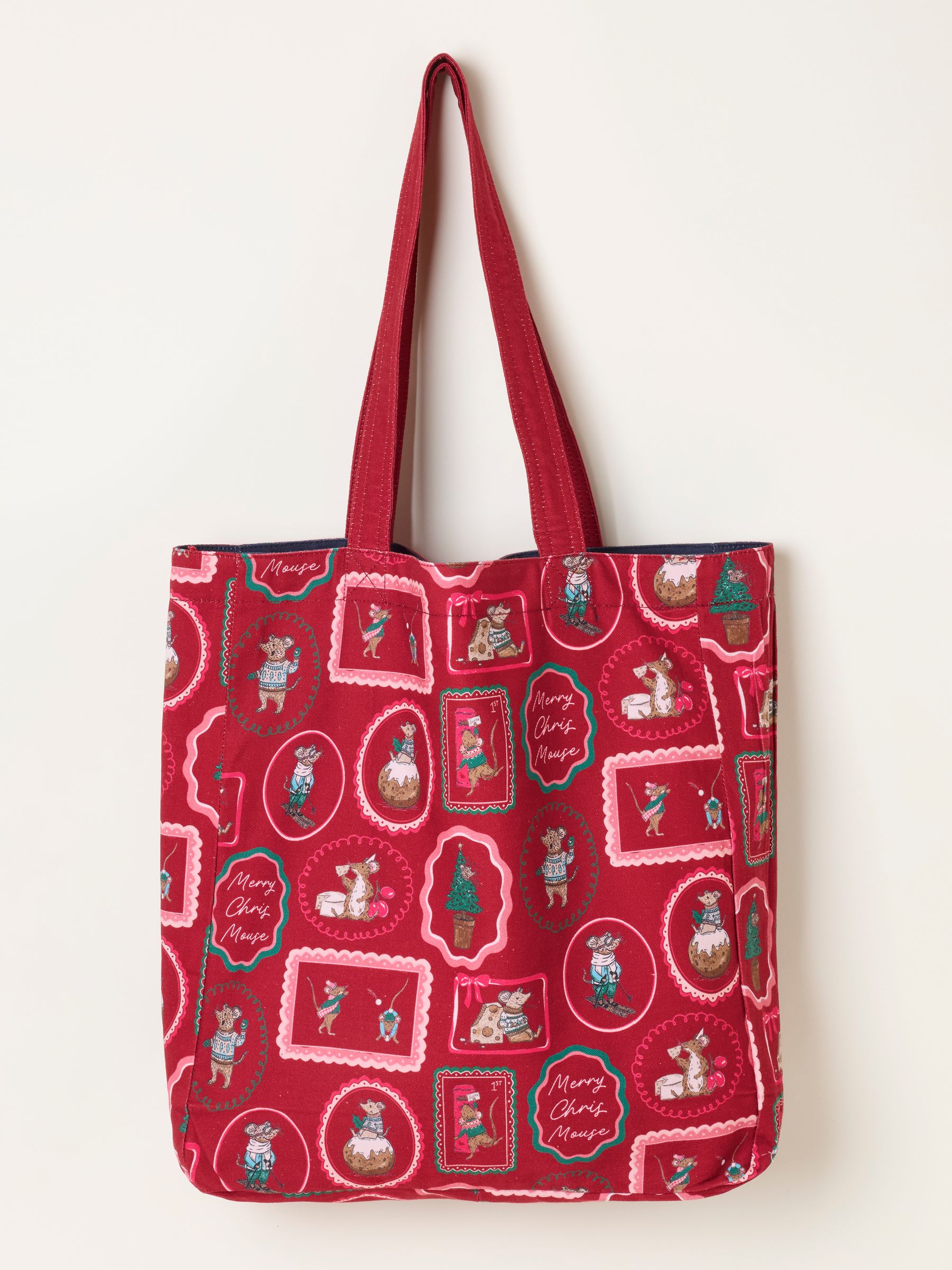 Shelter Navy Reversible Christmas Mouse Tote Bag - Image 2 of 3 Shelter Navy Reversible Christmas Mouse Tote Bag - Image 2 of 3