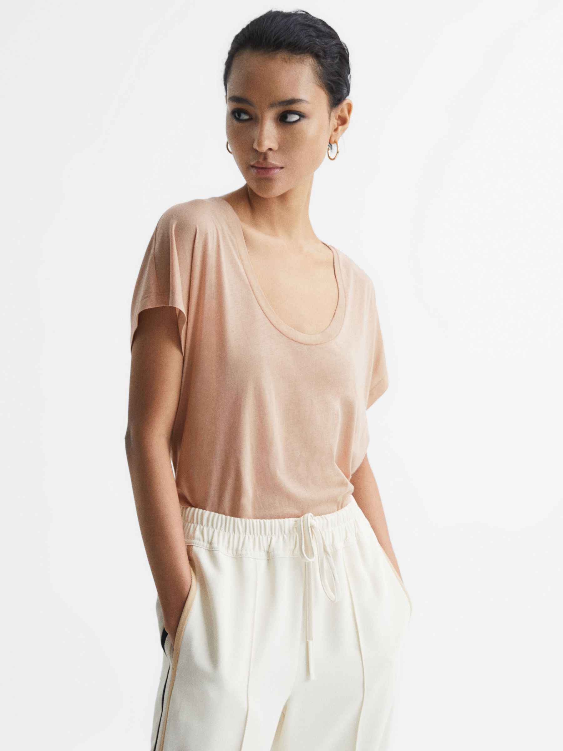 Scoop Neck Pima Cotton T-Shirt in Nude - Image 1 of 7