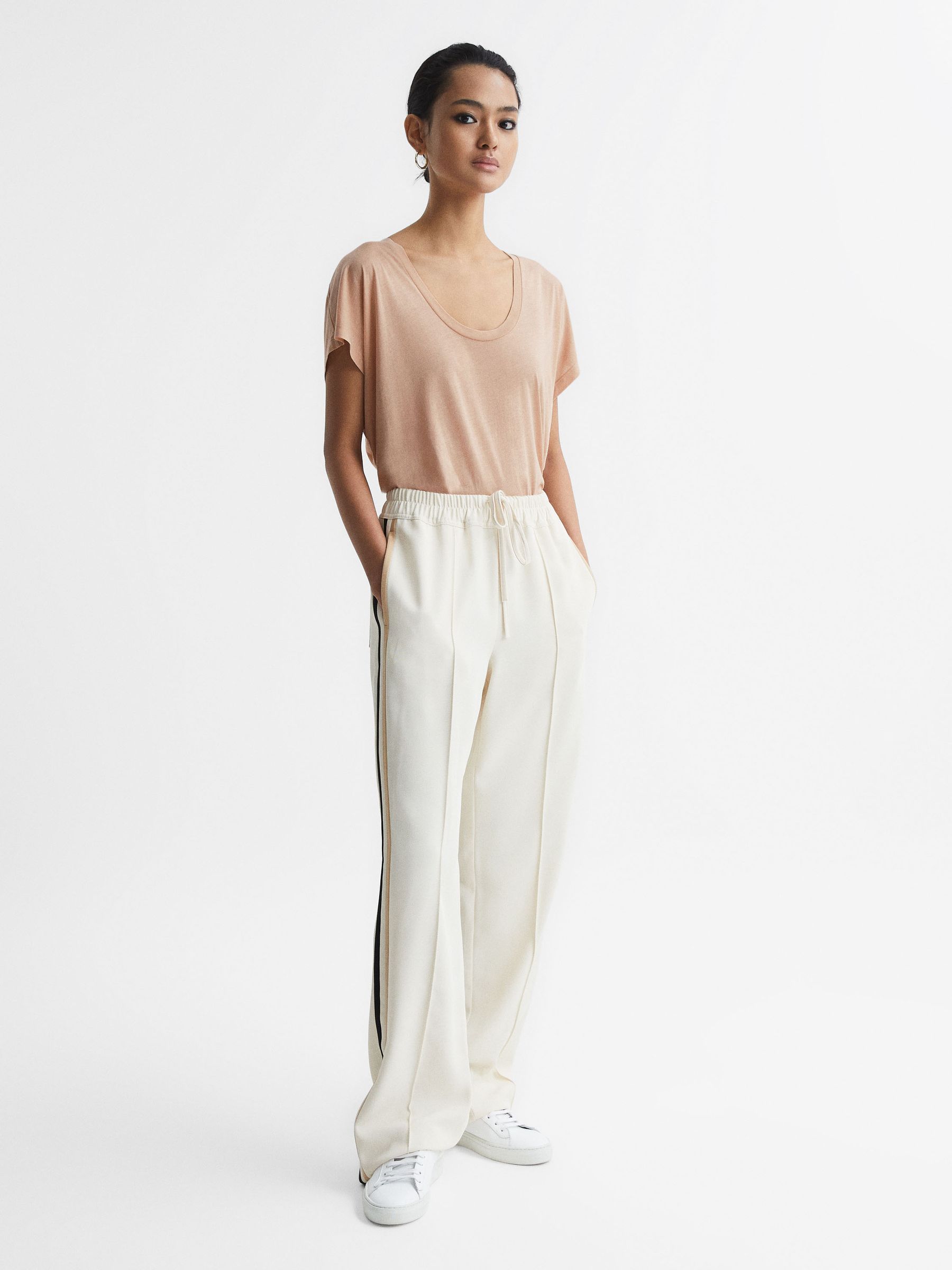 Scoop Neck Pima Cotton T-Shirt in Nude - Image 3 of 7