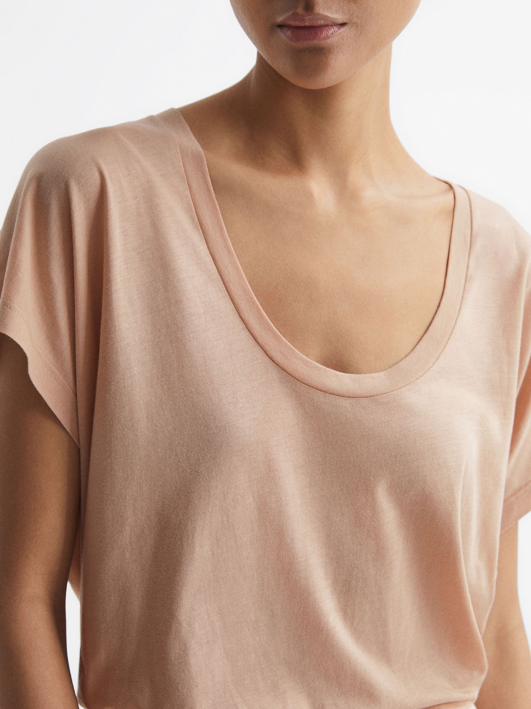 Scoop Neck Pima Cotton T-Shirt in Nude - Image 4 of 7