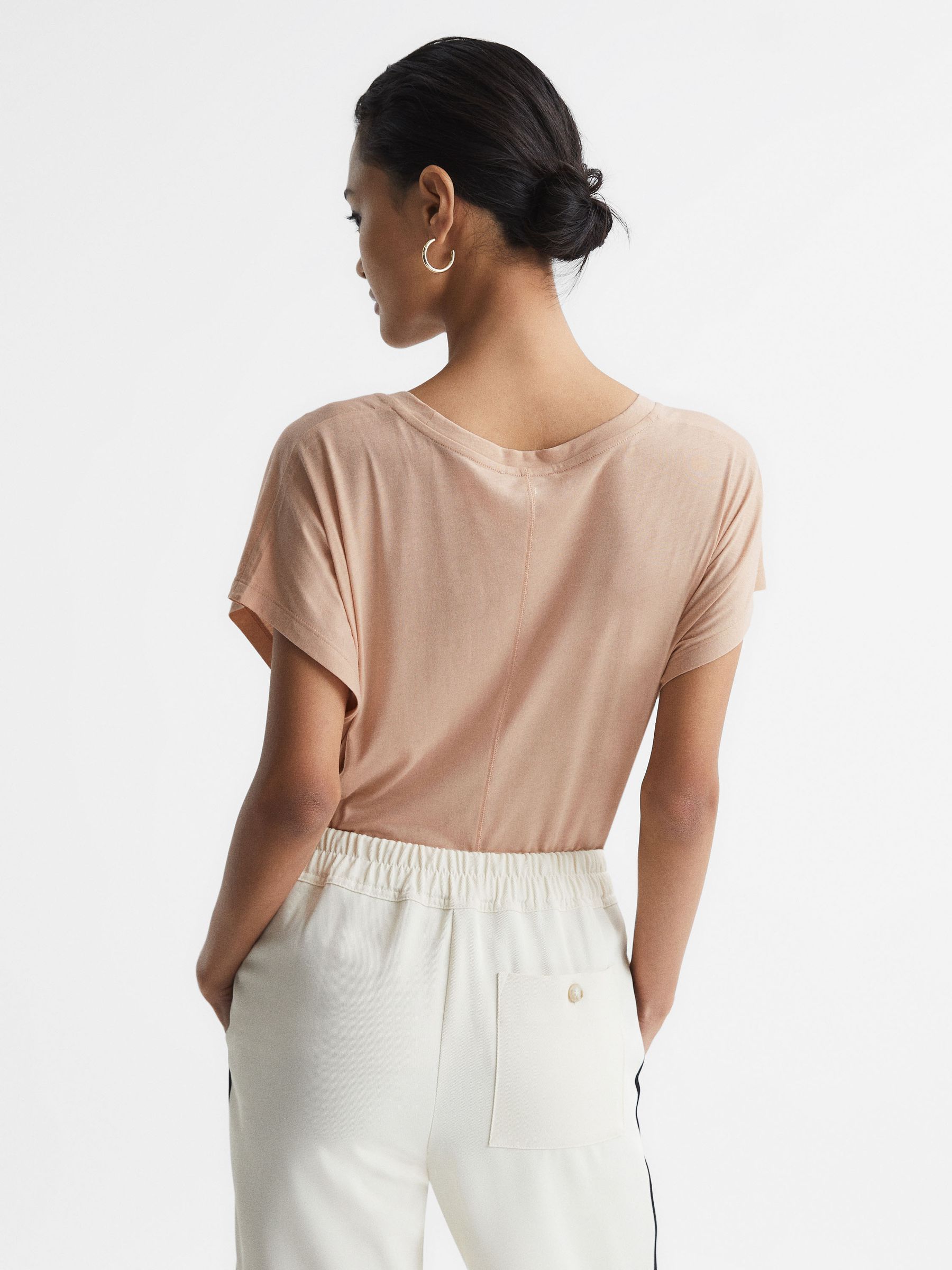Scoop Neck Pima Cotton T-Shirt in Nude - Image 5 of 7