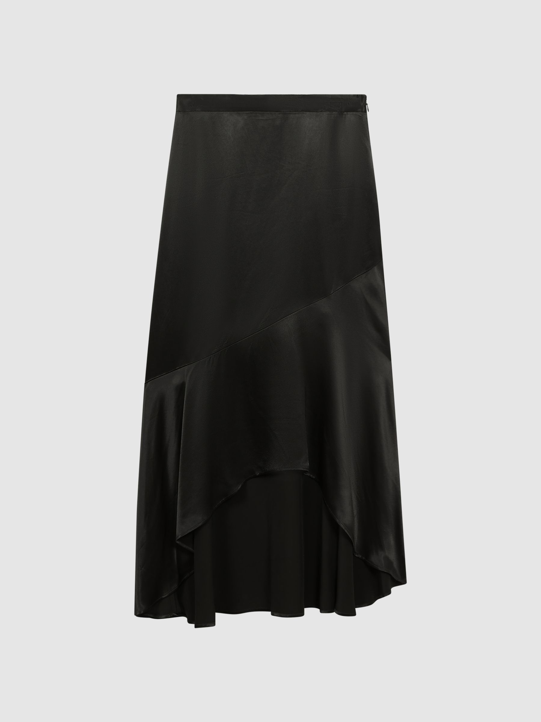 Satin High Rise Midi Skirt in Black - Image 2 of 6