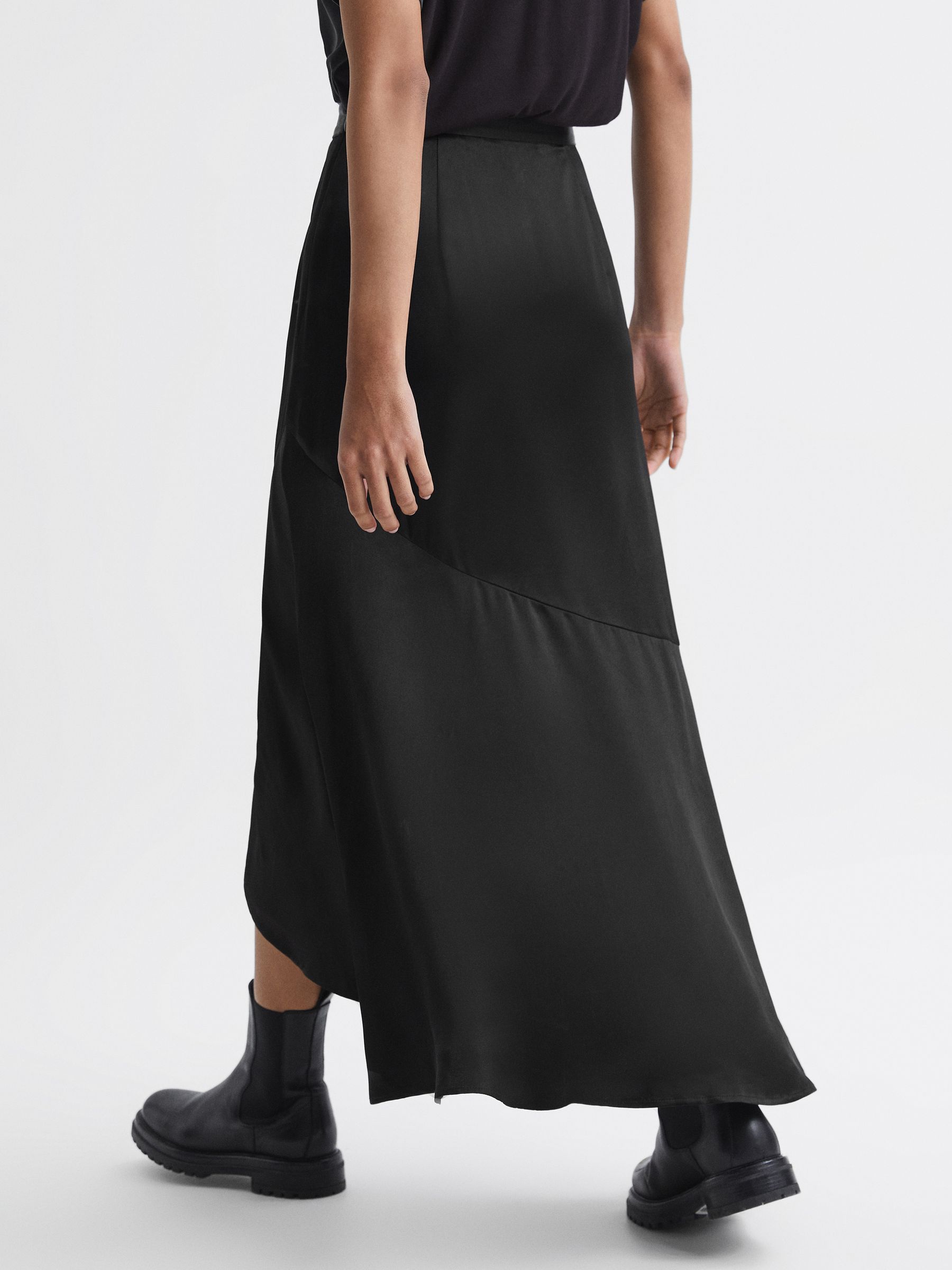 Satin High Rise Midi Skirt in Black - Image 5 of 6