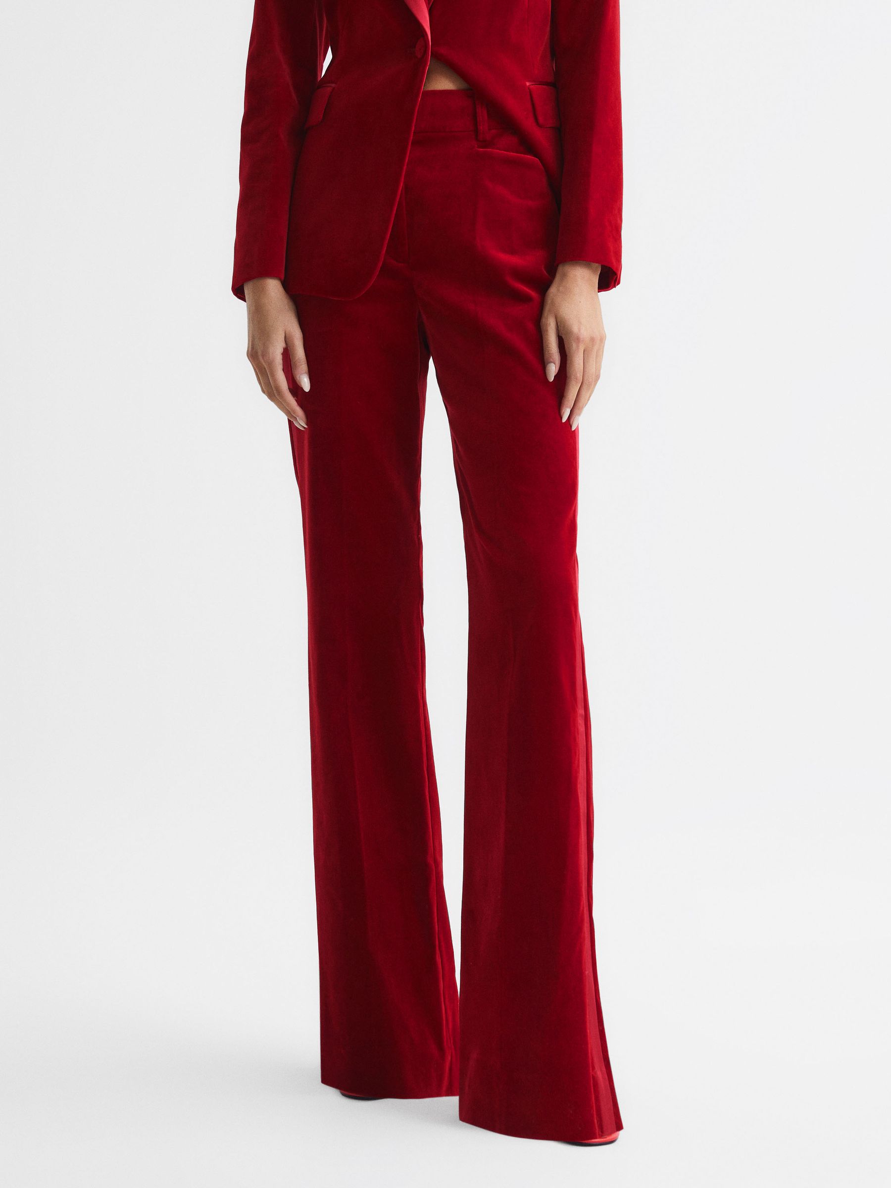 Velvet Flared Trousers in Red - Image 1 of 6