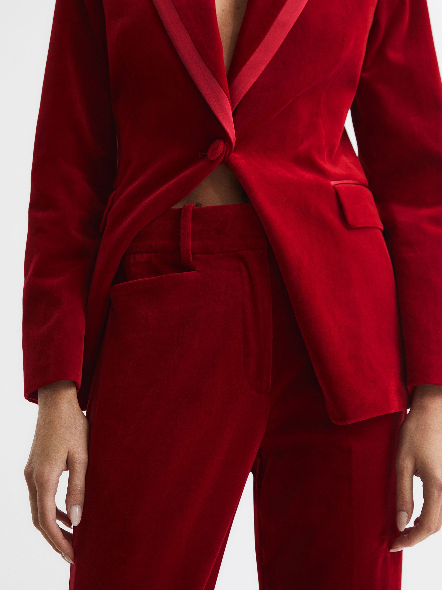 Velvet Flared Trousers in Red - Image 4 of 6