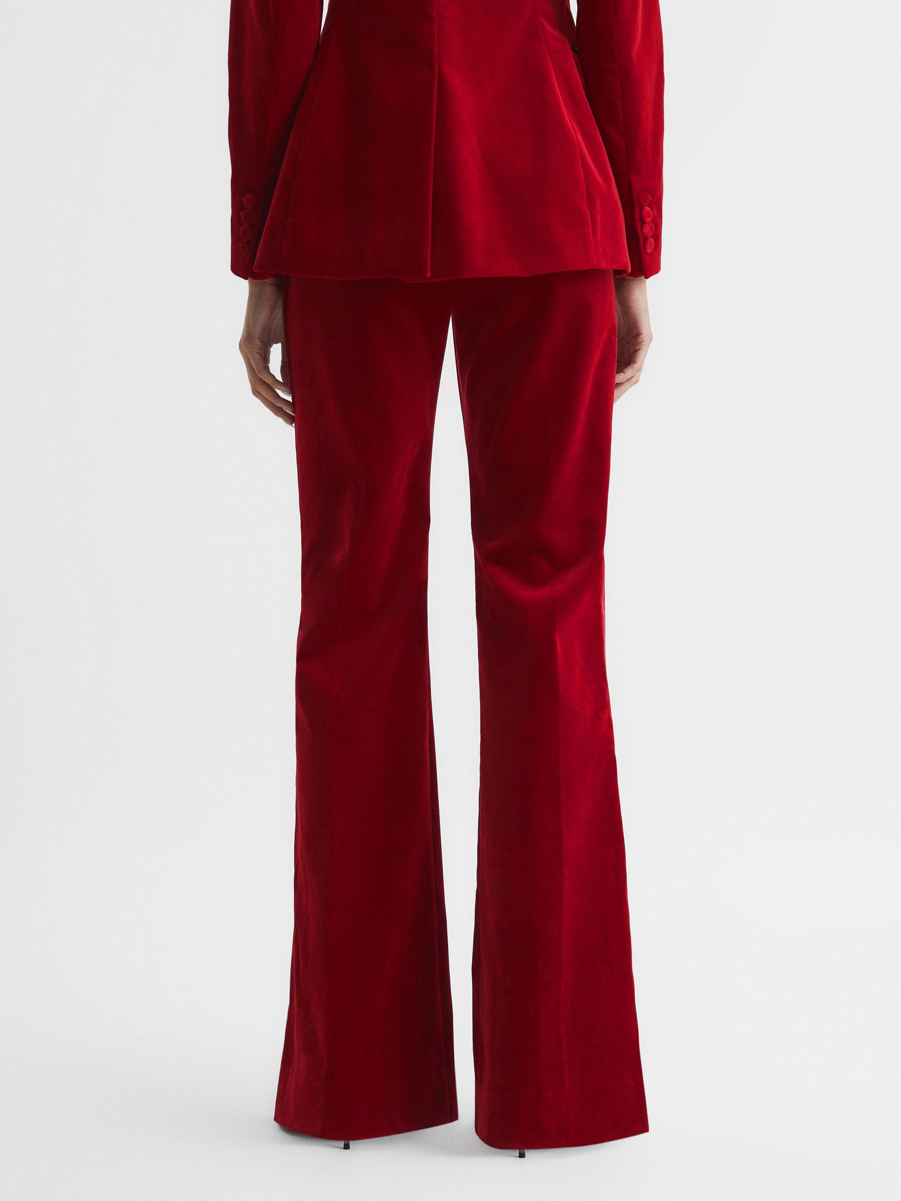 Velvet Flared Trousers in Red - Image 5 of 6