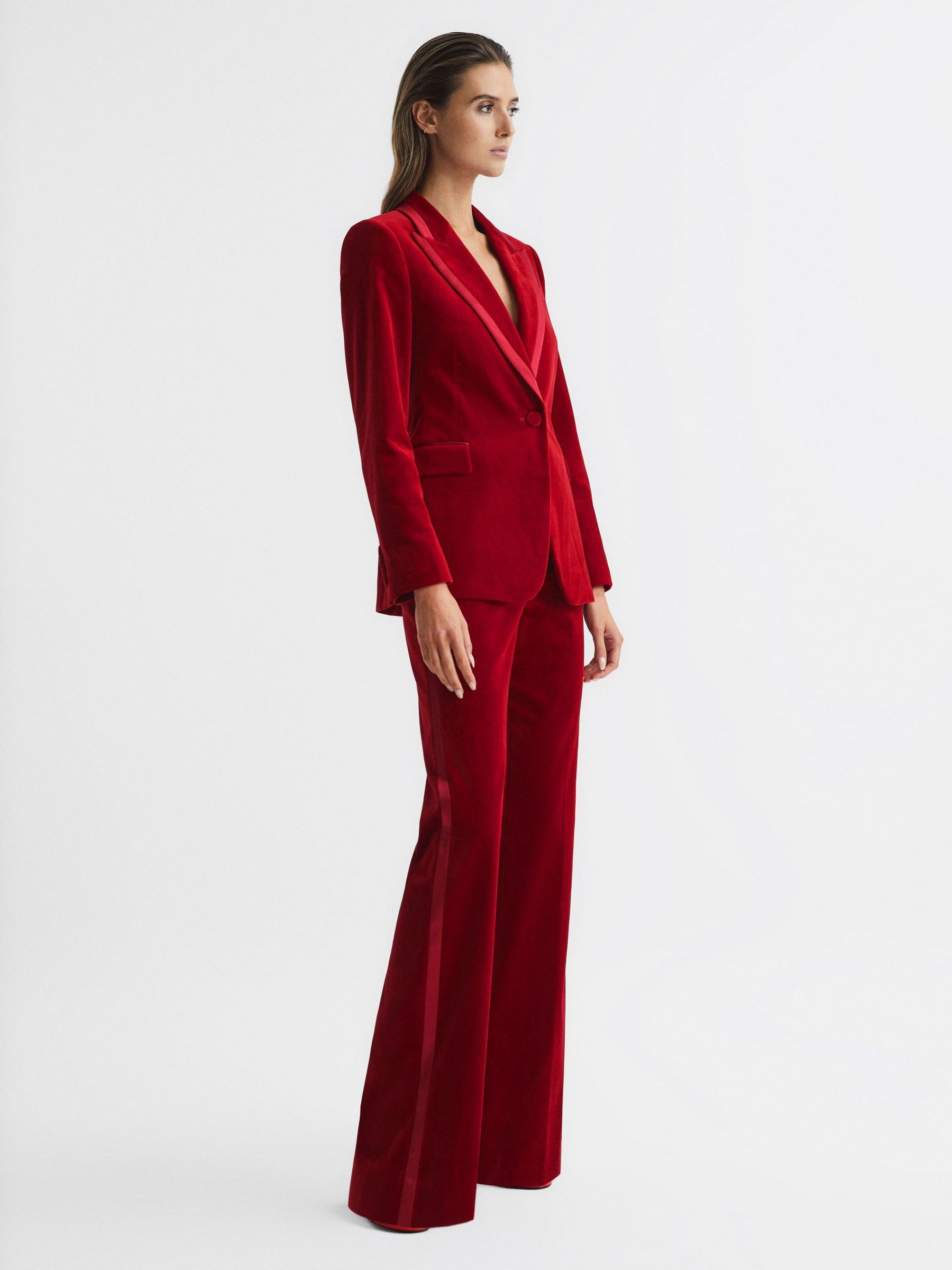 Velvet Flared Trousers in Red - Image 6 of 6
