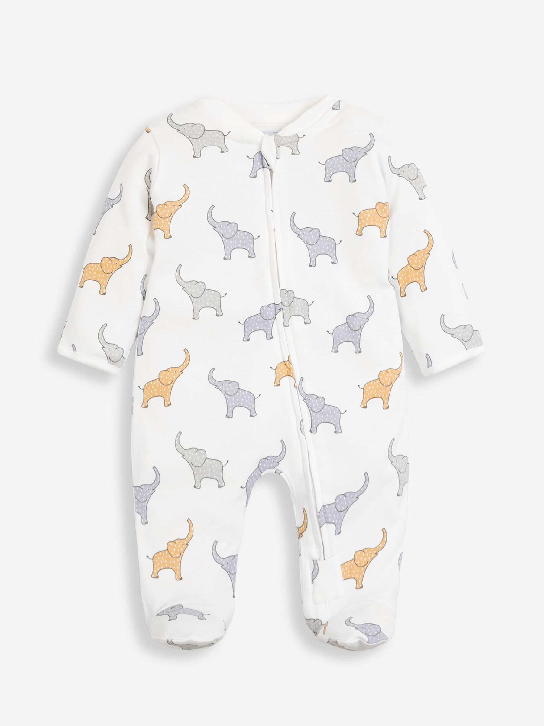 White Elephant Print Zip Cotton Baby Sleepsuit - Image 4 of 5
