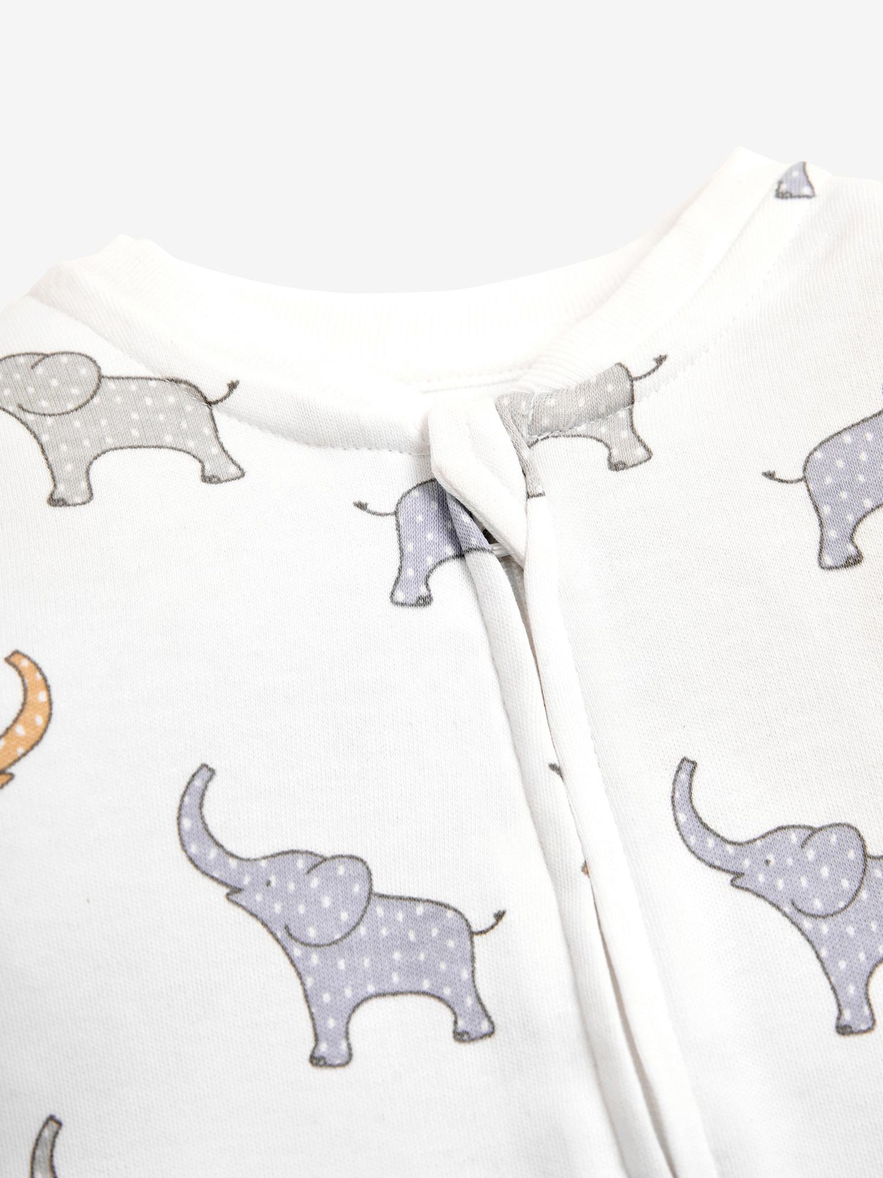 White Elephant Print Zip Cotton Baby Sleepsuit - Image 5 of 5