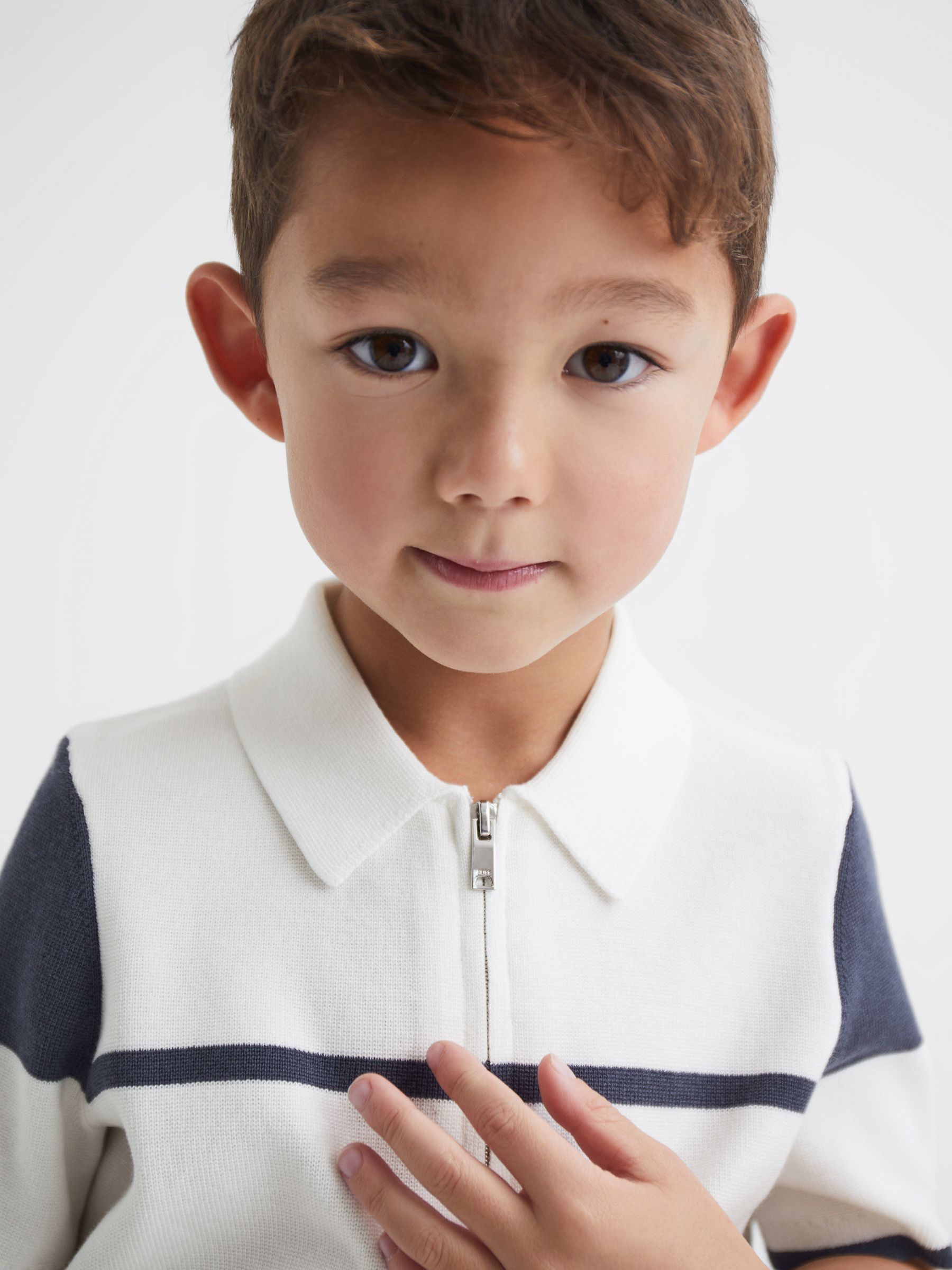 Senior Slim Fit Half Zip Colourblock Polo Shirt in Airforce Blue - Image 3 of 6