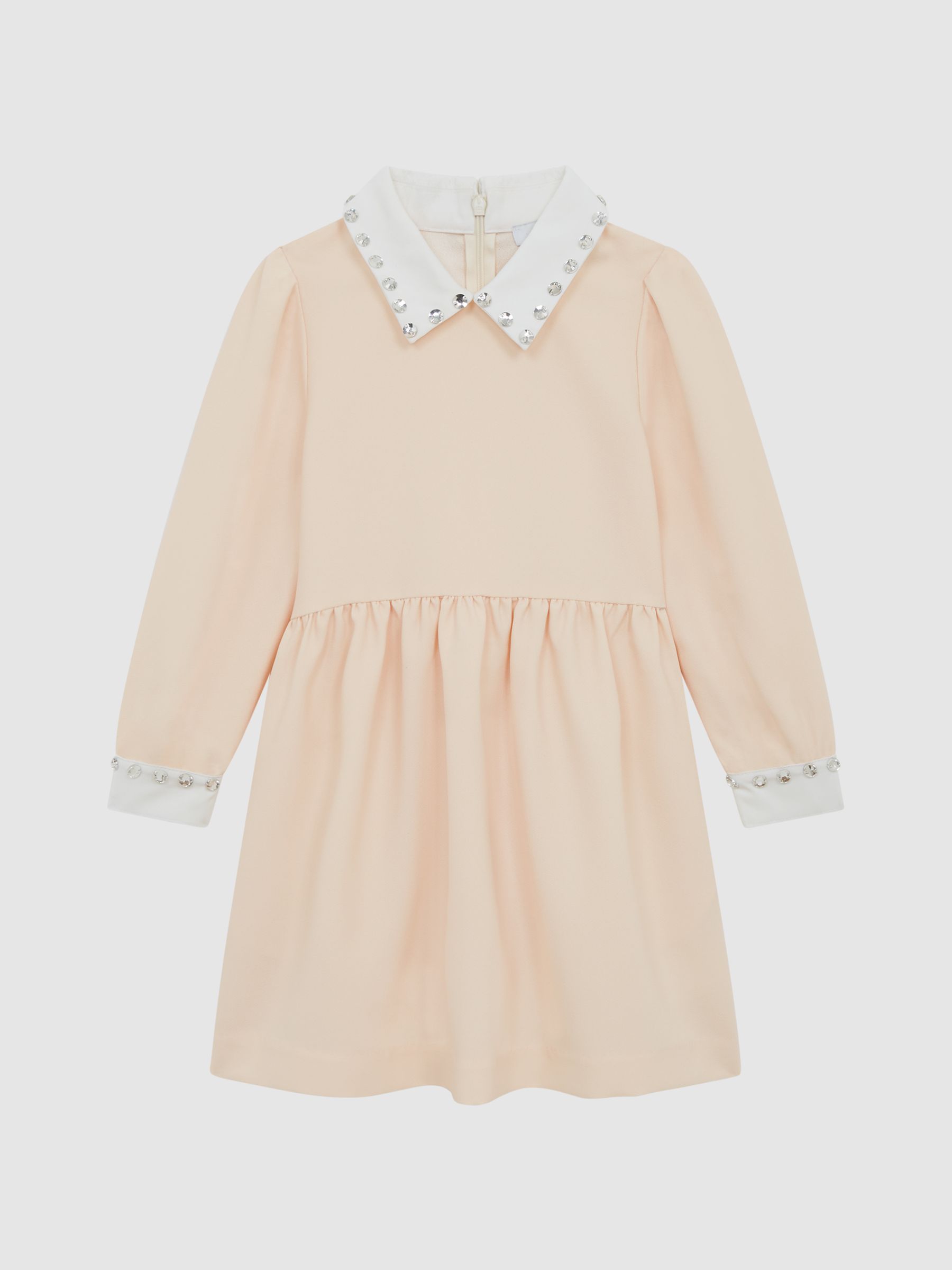 4-9 yrs Diamante Collar Fit And Flare Dress in Nude - 圖片 2/6 4-9 yrs Diamante Collar Fit And Flare Dress in Nude - 圖片 2/6