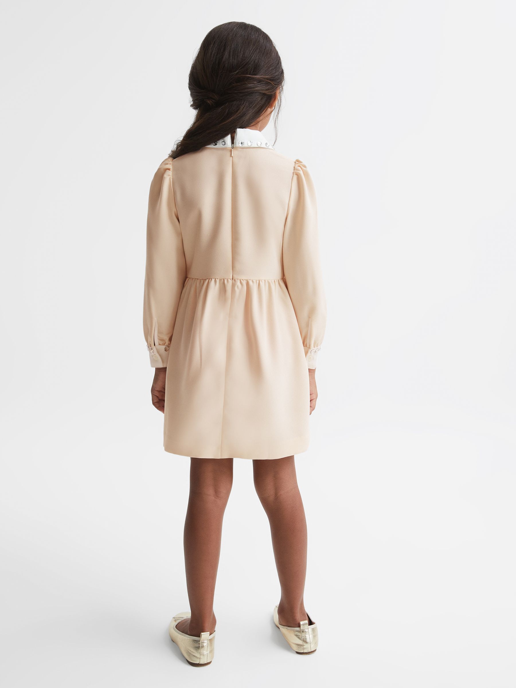 4-9 yrs Diamante Collar Fit And Flare Dress in Nude - 圖片 5/6