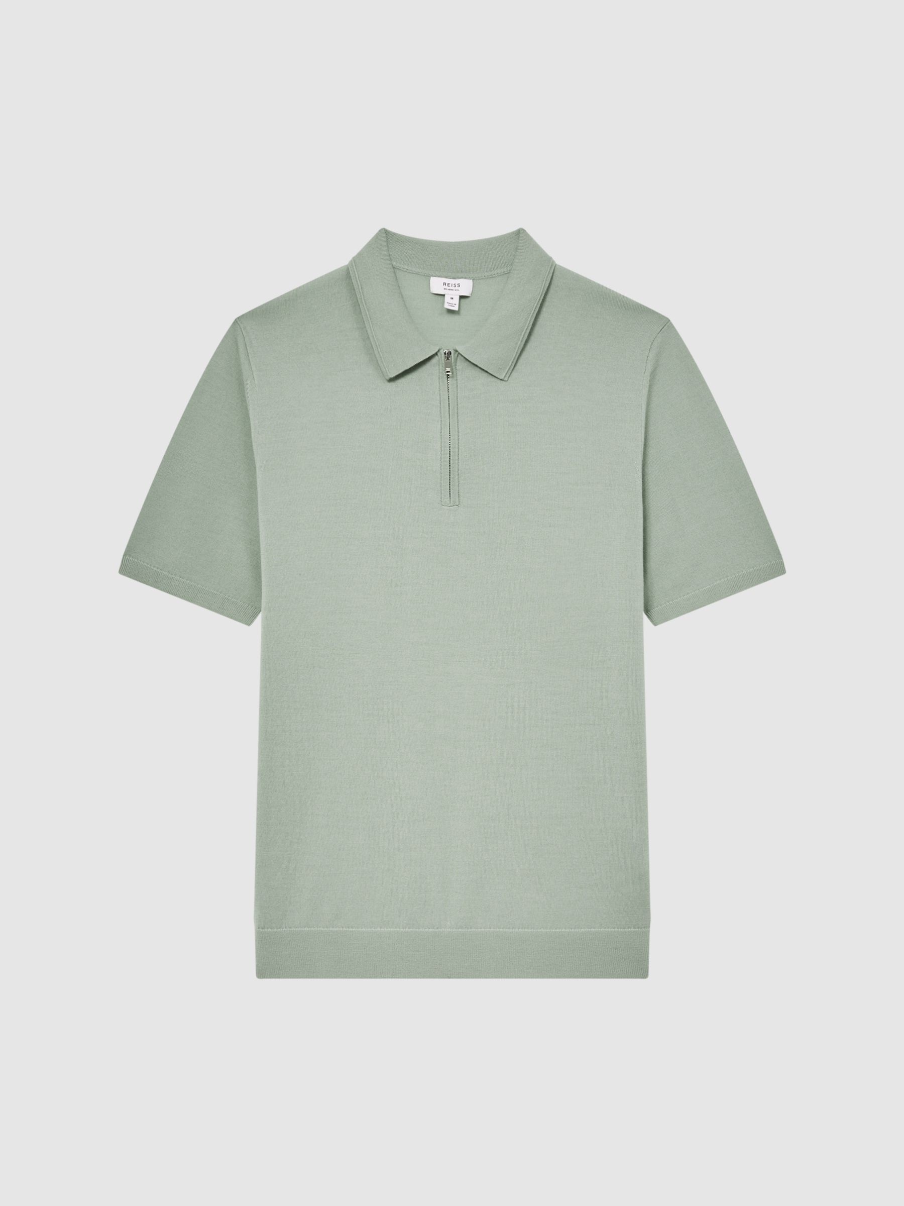 Merino Wool Half-Zip Polo Shirt in Apple - Image 2 of 6