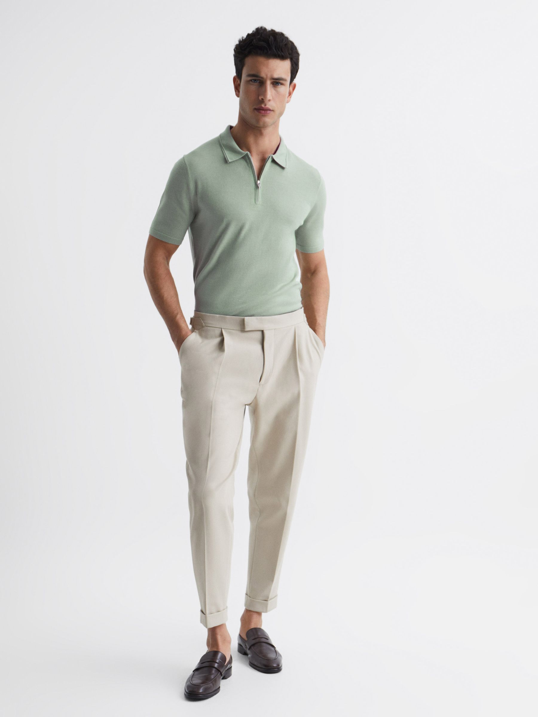 Merino Wool Half-Zip Polo Shirt in Apple - Image 3 of 6