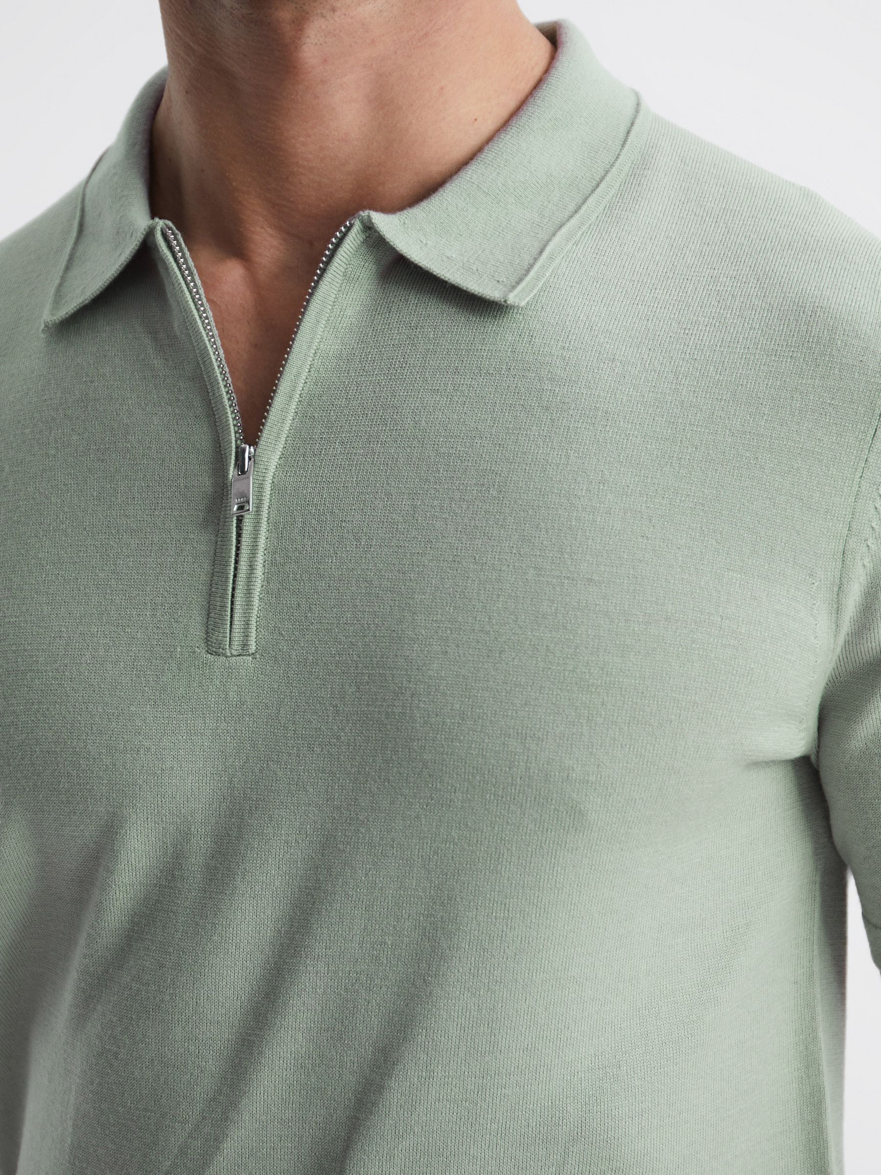 Merino Wool Half-Zip Polo Shirt in Apple - Image 4 of 6