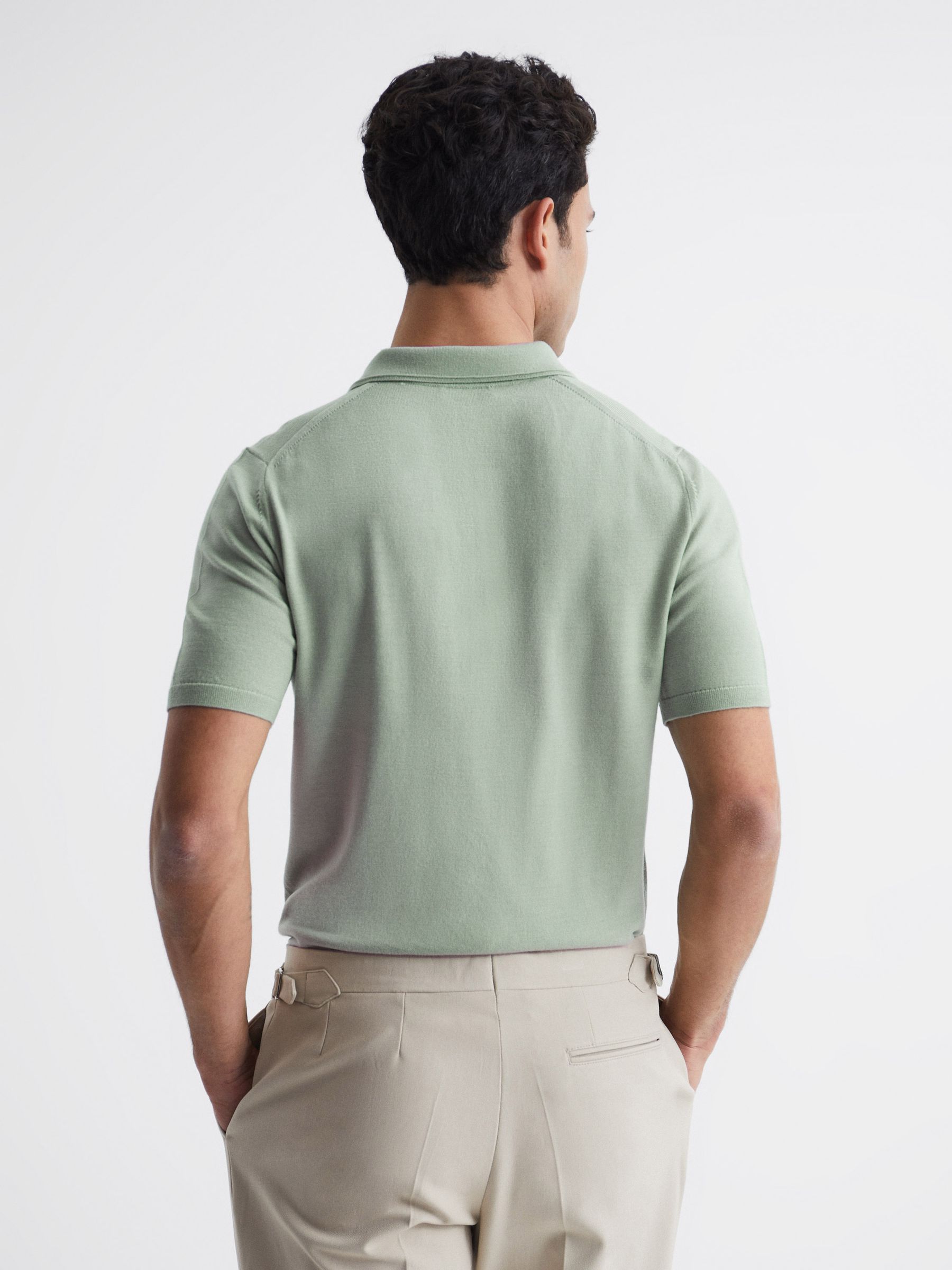 Merino Wool Half-Zip Polo Shirt in Apple - Image 5 of 6