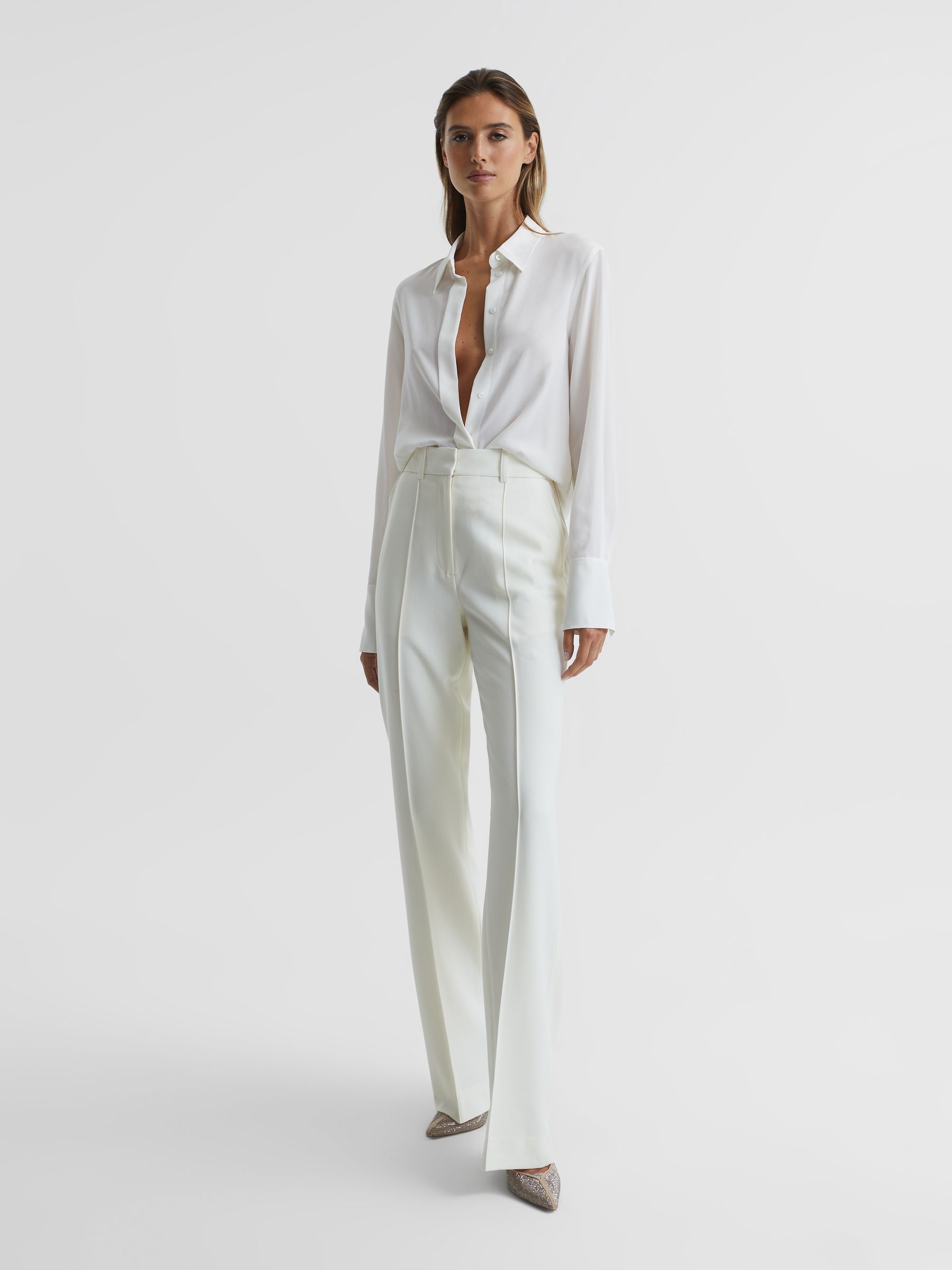 Petite Flared Tuxedo Trousers in White - Image 3 of 8