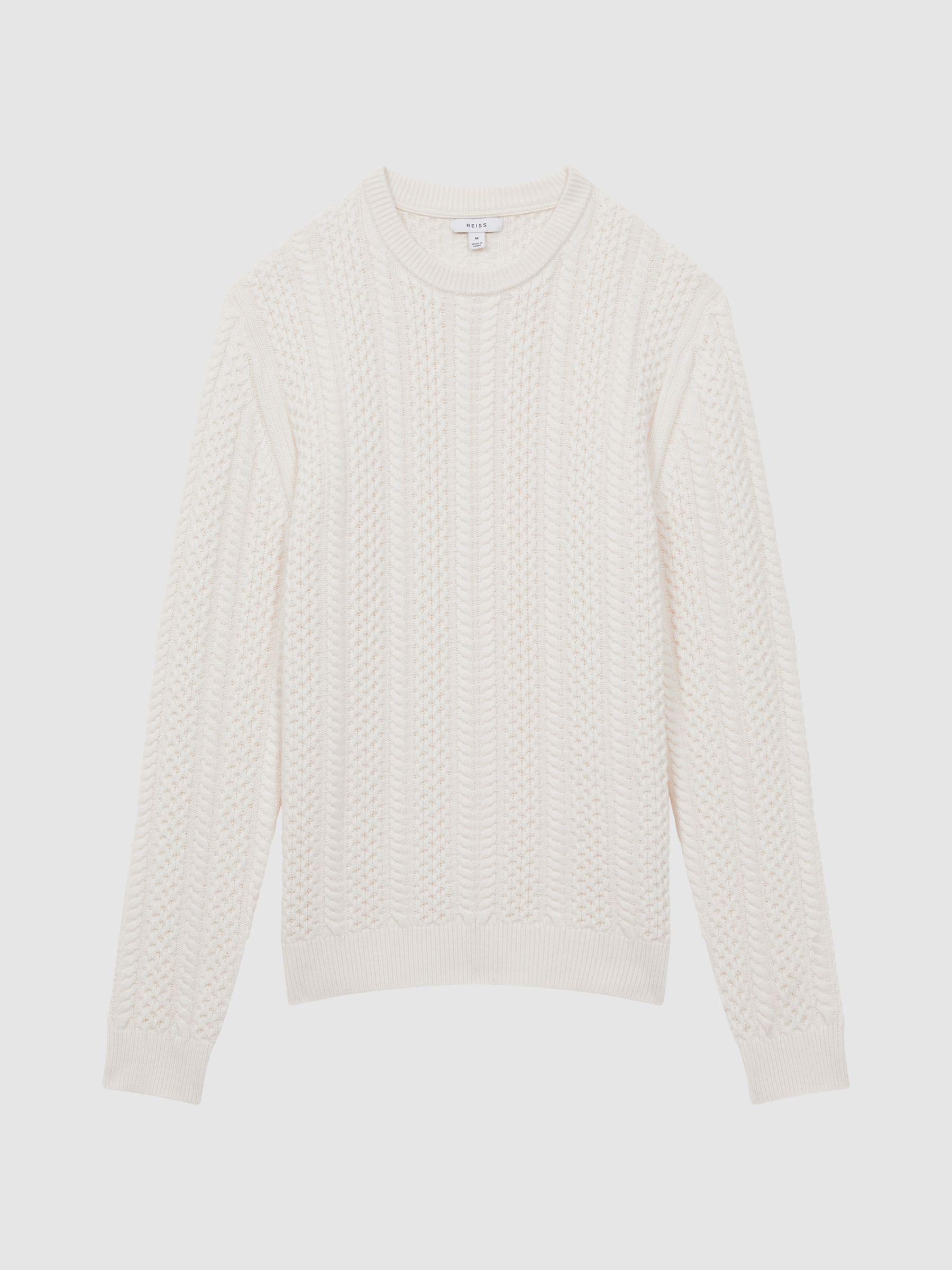 Slim Fit Cable Knit Jumper in Ecru - Image 2 of 5