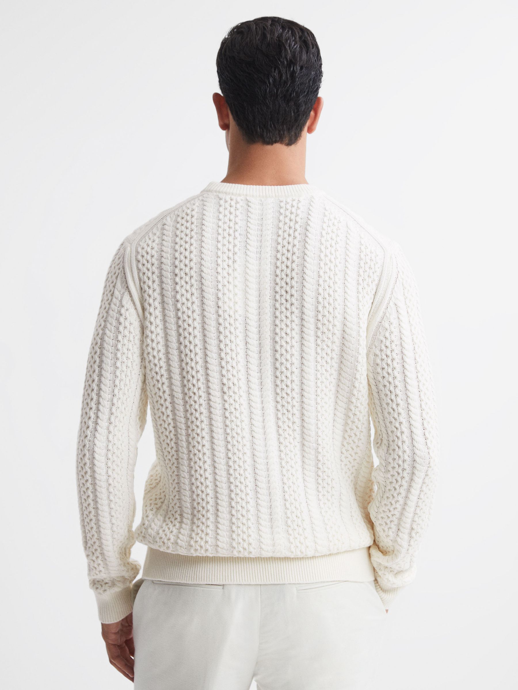 Slim Fit Cable Knit Jumper in Ecru - Image 4 of 5