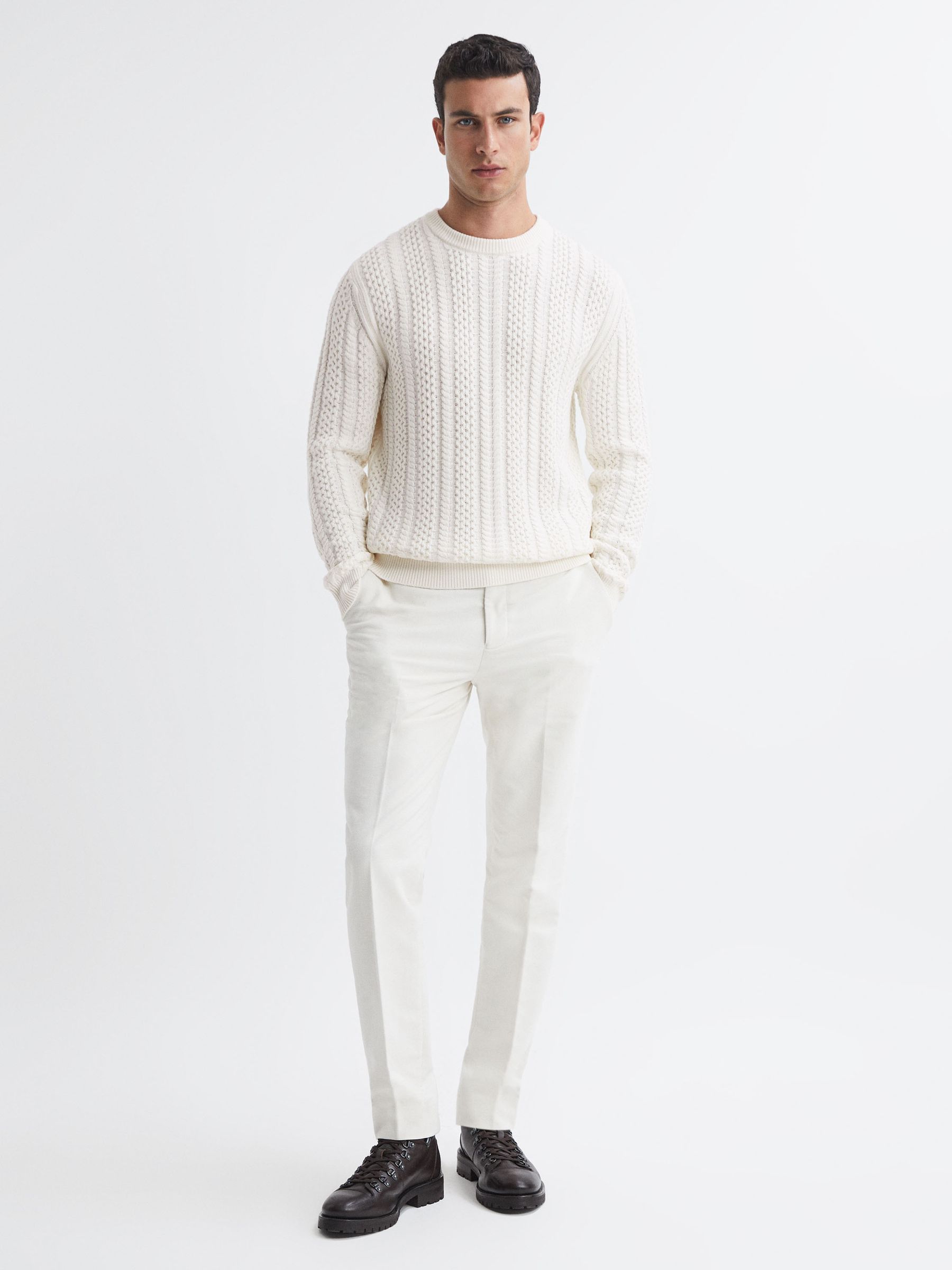 Slim Fit Cable Knit Jumper in Ecru - Image 5 of 5