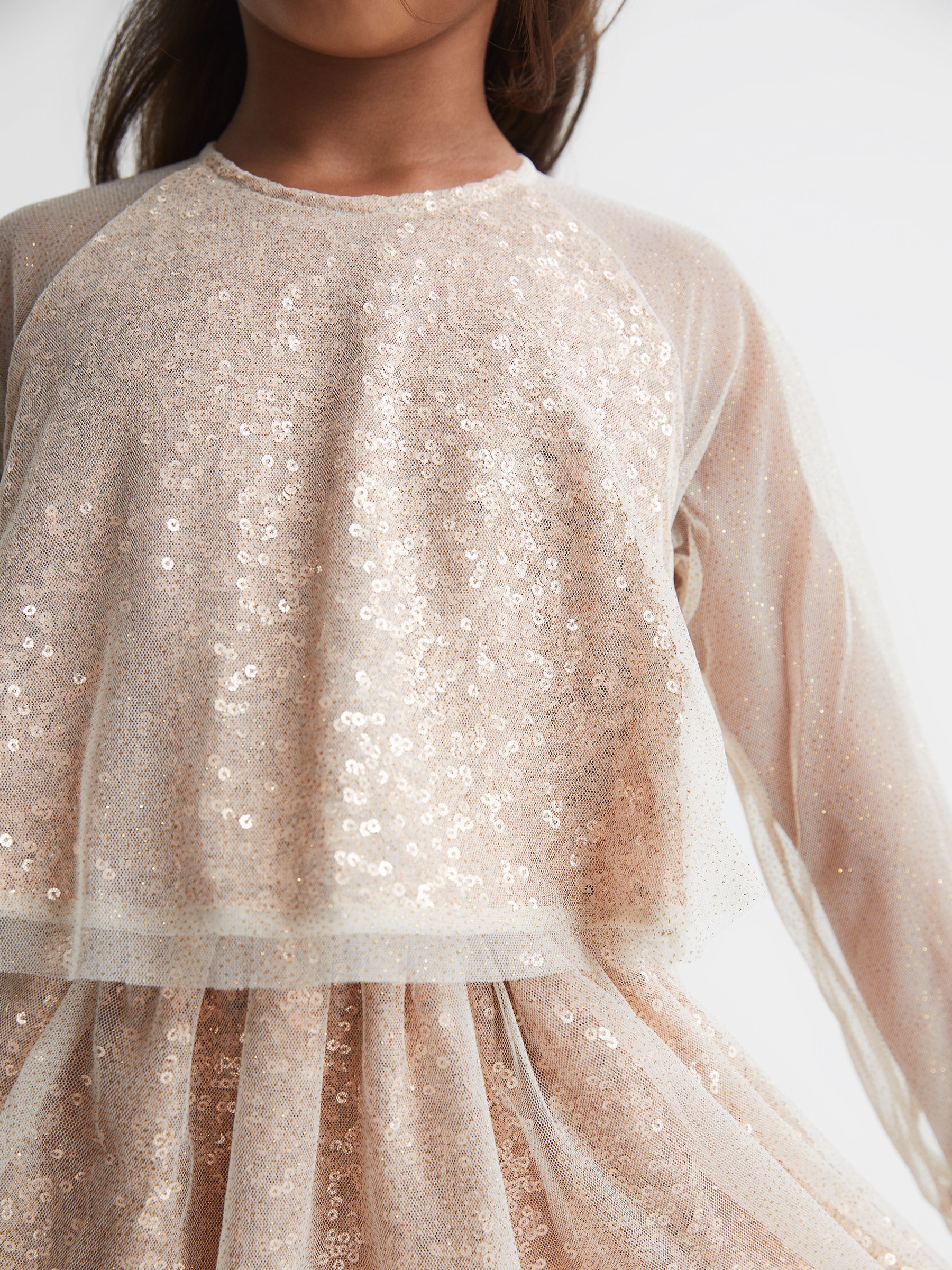 4-9 yrs Sequin Sheer Tutu Dress in Gold - Image 3 of 6