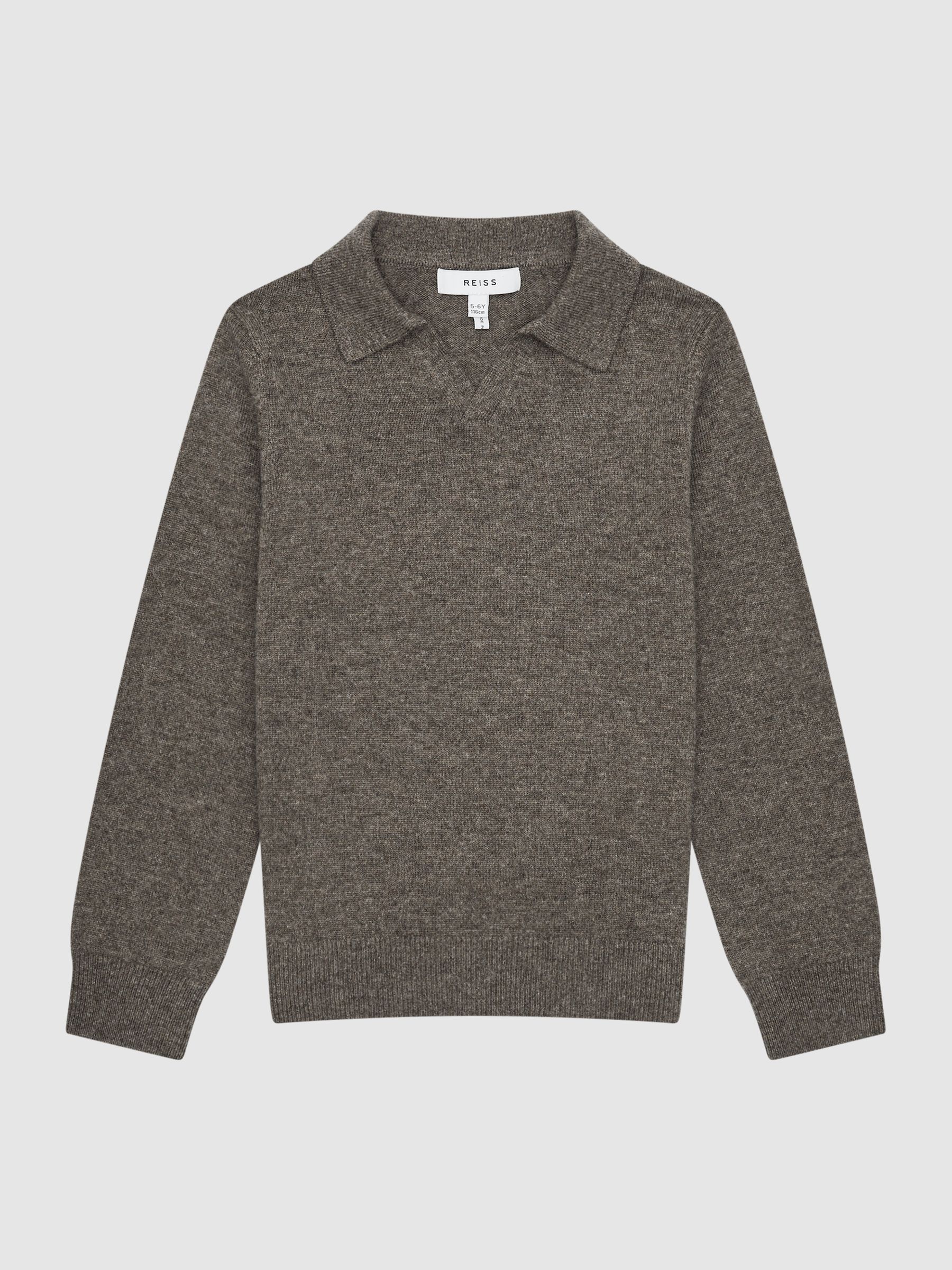 Junior Wool-Cashmere Blend Open Collar Polo in Mouse Melange - Image 2 of 6