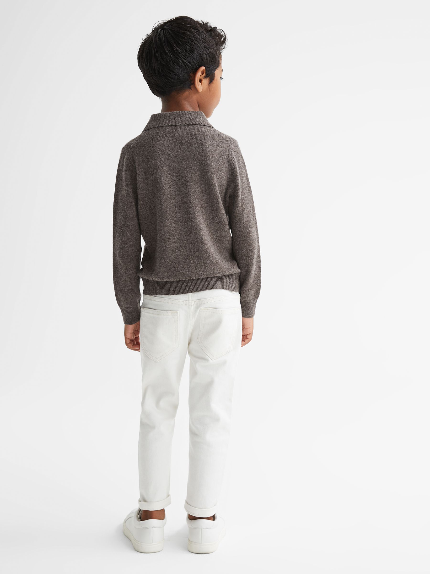 Junior Wool-Cashmere Blend Open Collar Polo in Mouse Melange - Image 4 of 6